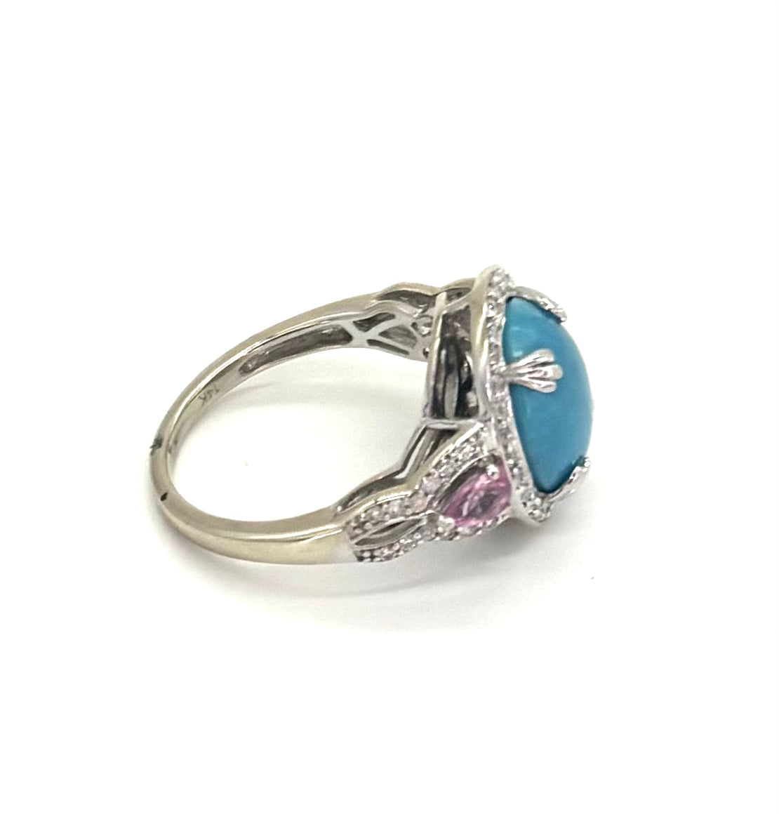 14K Gold Turquoise Ring with Diamond & Pink Sapphire Accents - Elegant Boho Jewelry for Women, Perfect for Weddings, Parties & Everyday Wear