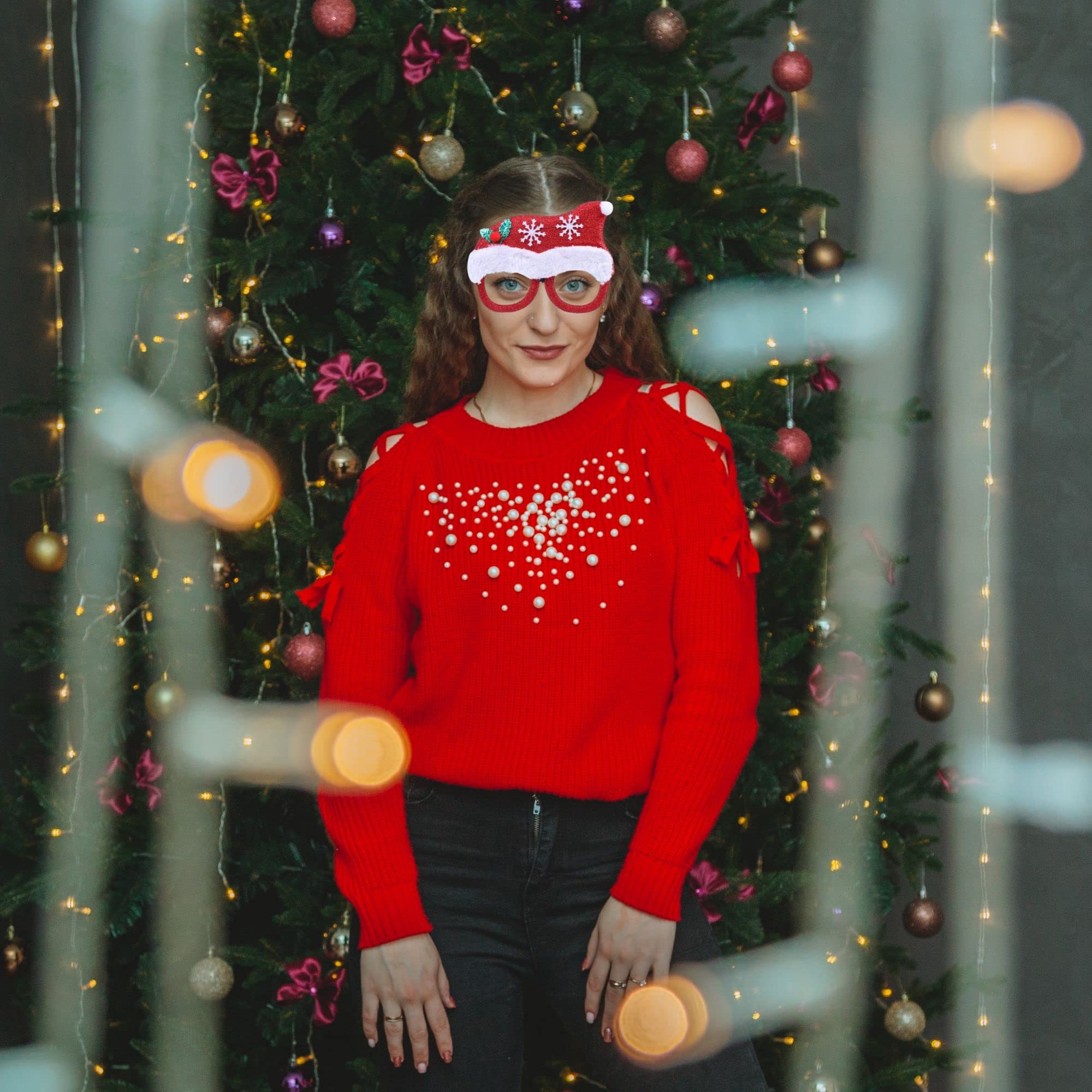XS Accessories Christmas Glitter Party Glasses - Festive Holiday Eyewear for Christmas Parties, Goodie Bags, Photo Booths, and Costume Accessories - Perfect for Family Gatherings, Office Celebrations, and New Year's Eve Events
