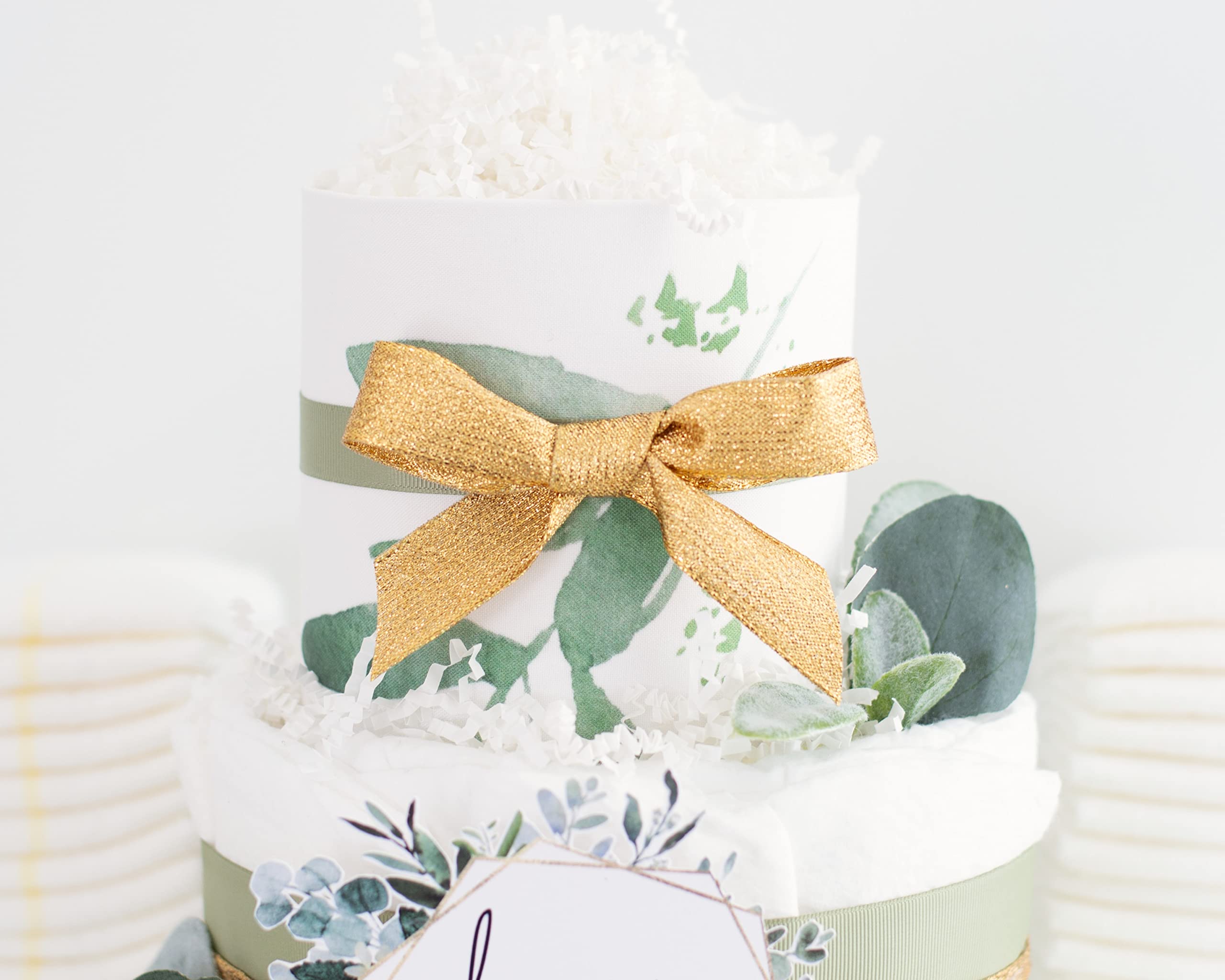 Gender Neutral Greenery Diaper Cake - Unique Baby Shower Gift & Decoration Centerpiece for Newborn Celebrations - Perfect for Baby Showers, Gender Reveals & Nursery Decor (Classic Green Design)