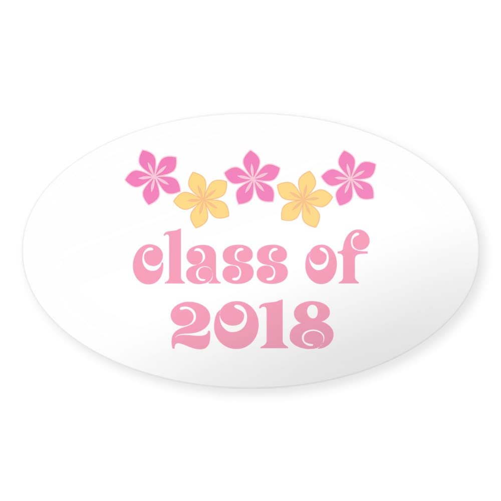 Floral School Class 2018 Oval Sticker - Euro Oval Bumper Decal for Cars, Laptops & Notebooks - Perfect for Graduation Gifts & School Spirit