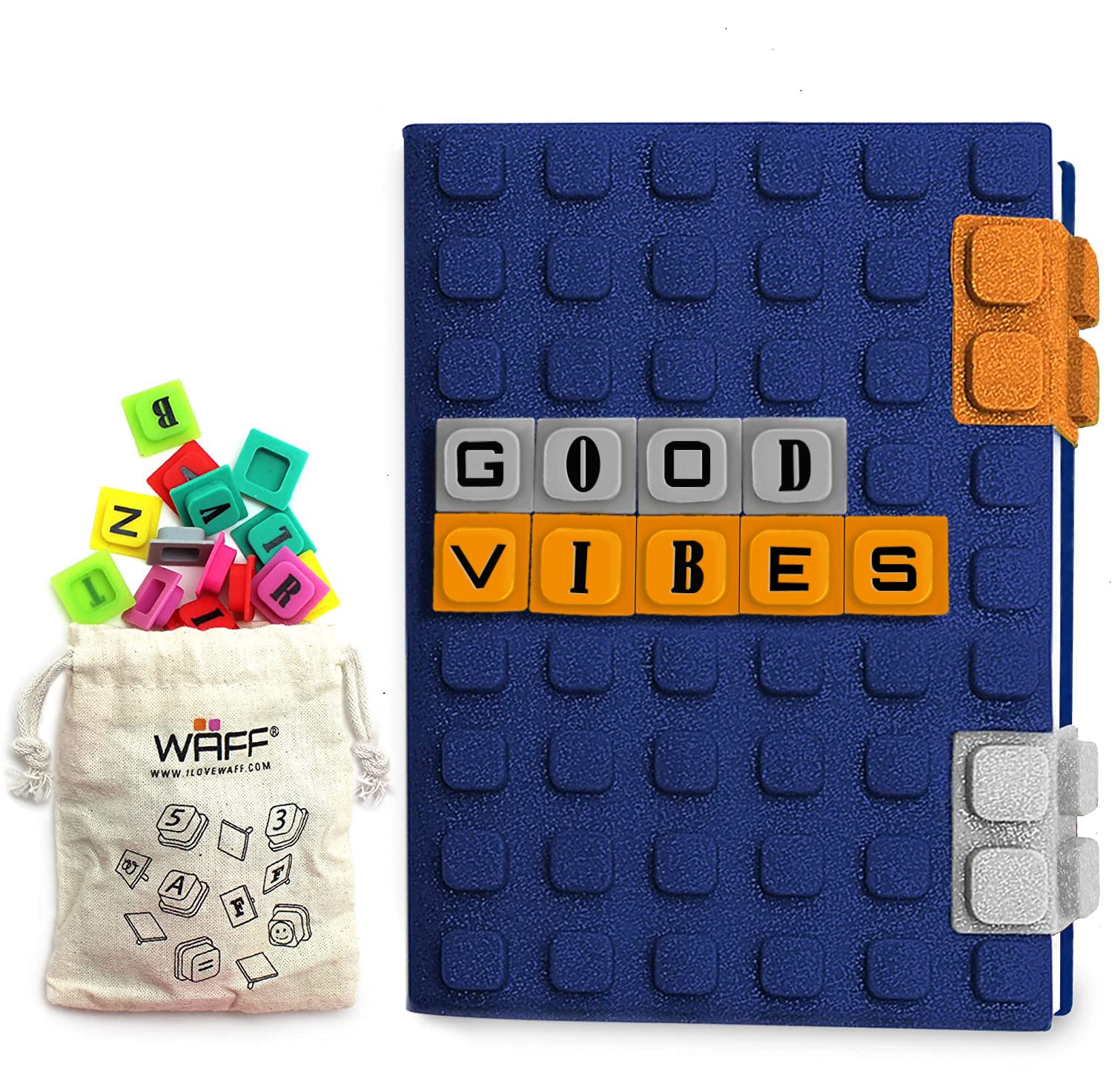 WAFF Boys Navy Blue 190 Page A6 Notebook - Refillable DIY Journal with 70 Lego-Style Cubes, Blank & Lined Pages, Lockable Diary for Kids 8-12 | Perfect Birthday Gift, School Journal & Creative Writing Notebook for Boys