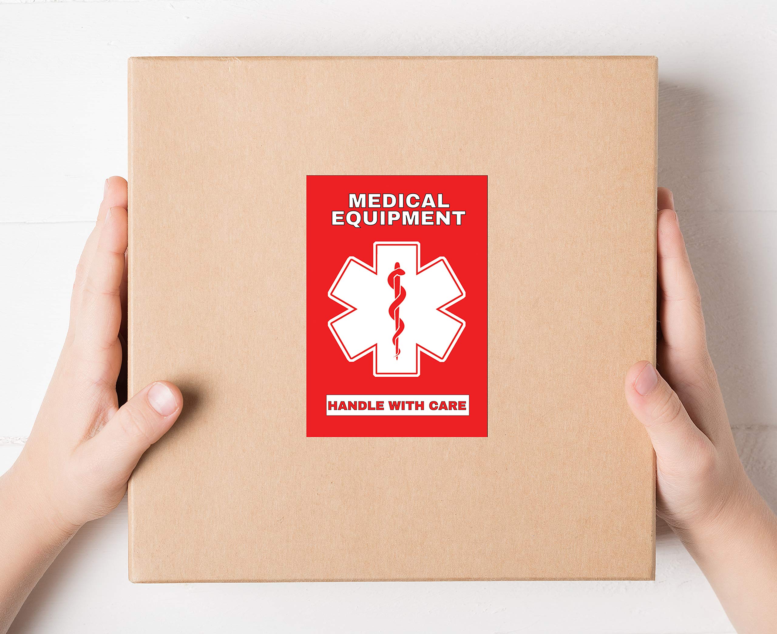 Medical Equipment Luggage Sticker - Handle with Care - 3x2 Inches - Pack of 20 (MELT-101) - Perfect for Hospital Equipment, Lab Devices & Fragile Medical Supplies