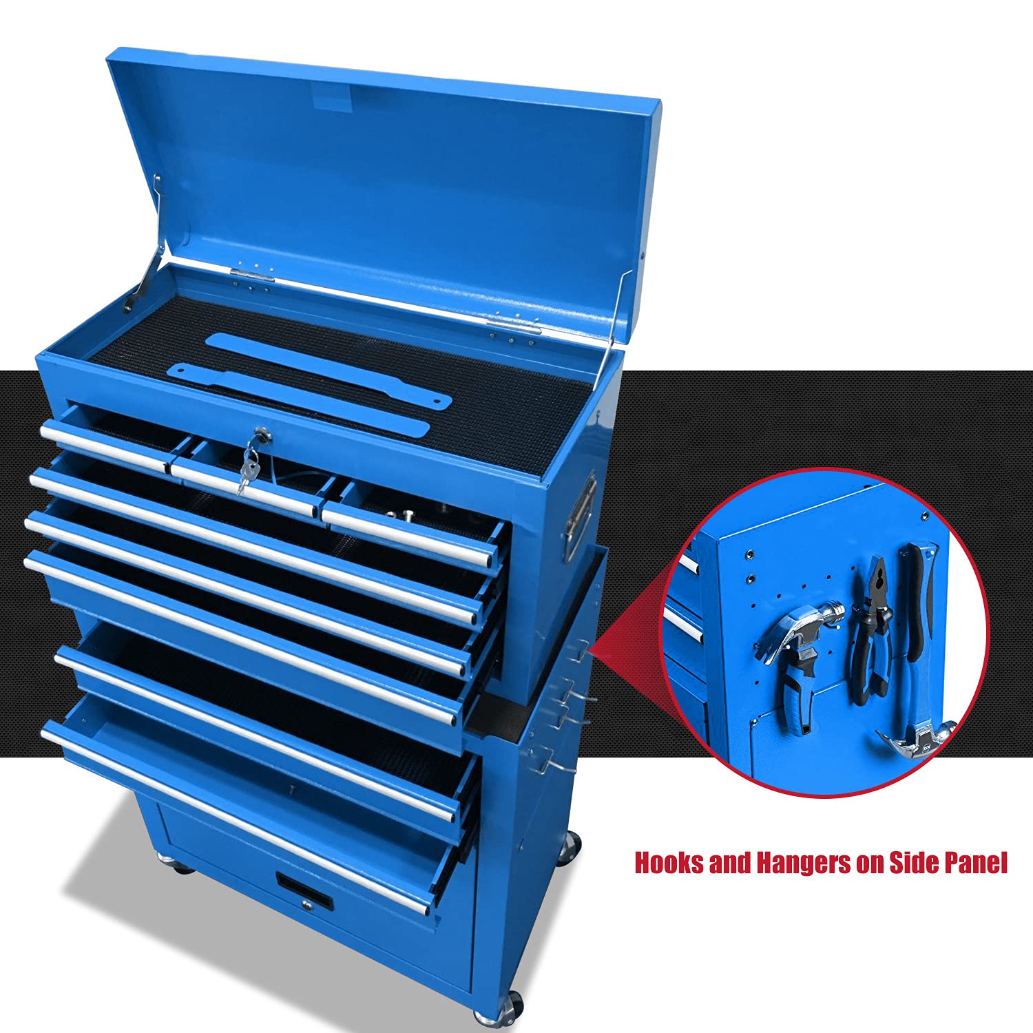 8-Drawer Rolling Tool Chest & Detachable Organizer - 2-in-1 High Capacity Tool Storage Cabinet with 4 Wheels & Lockable Lined Drawers for Garage, Warehouse, Workshop (Blue) - Perfect for Mechanics, DIY Enthusiasts & Professional Tool Organization