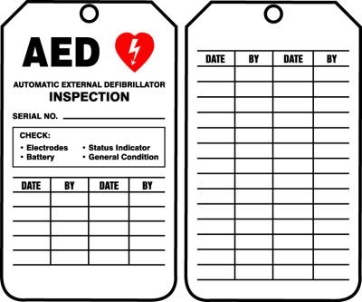 AED Inspection Tags - 5 Pack | AED Equipment Maintenance Tags for Defibrillator Checks | First Aid, Workplace Safety & Emergency Preparedness