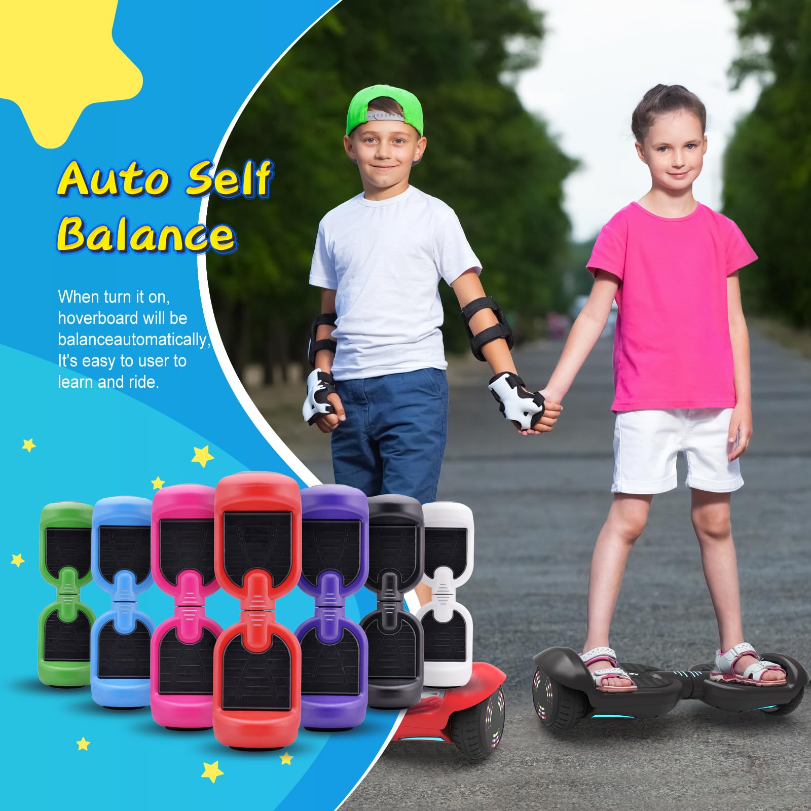HOVERSTAR Bluetooth Hoverboard with LED Lights - Self Balancing Electric Scooter for Kids, Teens, Boys & Girls - Indoor & Outdoor Use - Perfect for Commuting, Campus Travel & Fun Rides (Matt Blue)