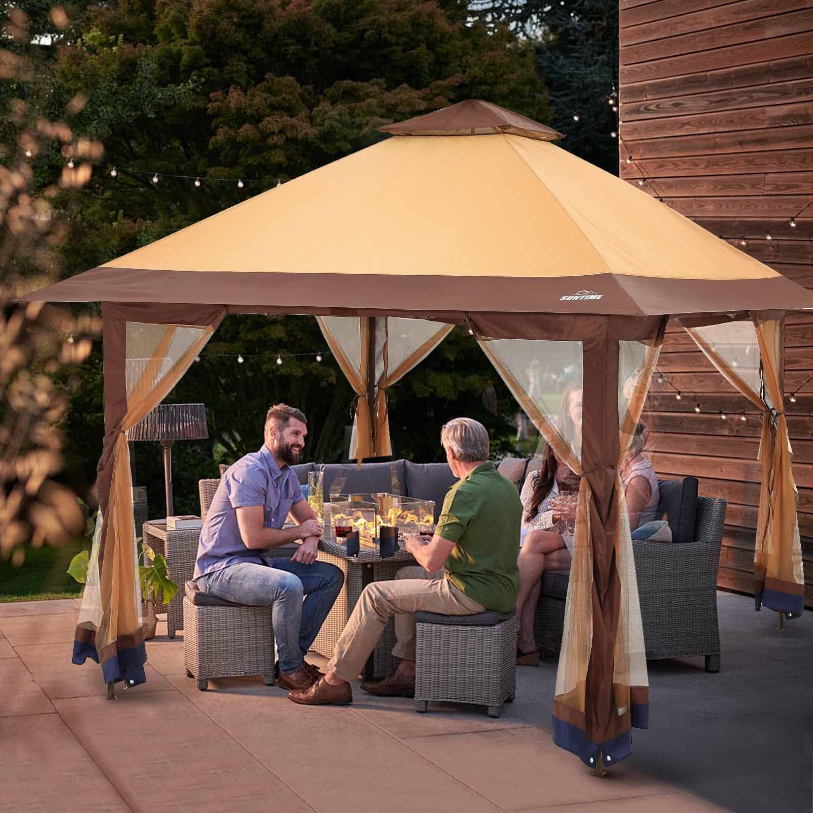 OUTDOOR LIVING SUNTIME Instant Pop Up Patio Gazebo with Full Netting - Perfect for Family Parties, Backyard BBQs & Outdoor Activities (Includes Netting Sidewalls) - Ideal for Camping, Picnics & Garden Relaxation