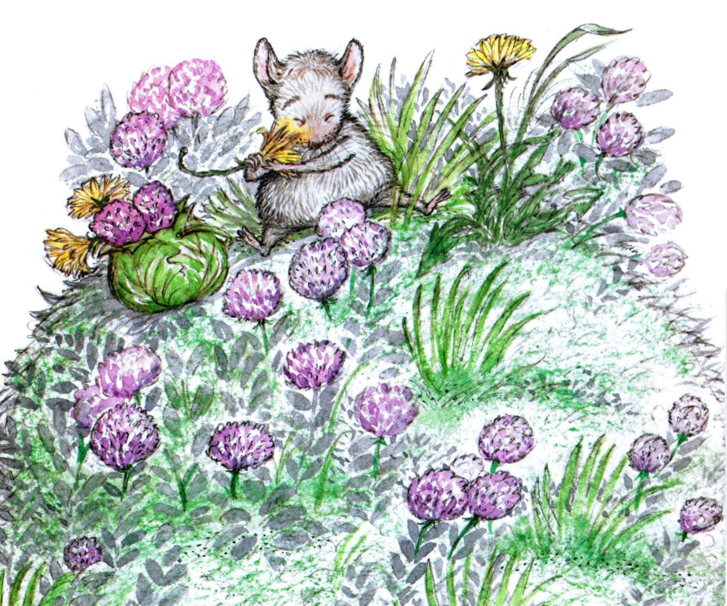 Marmont Hill 24x29 Floral Mouse Painting - Purple Flowers Art Print on Wrapped Canvas (29