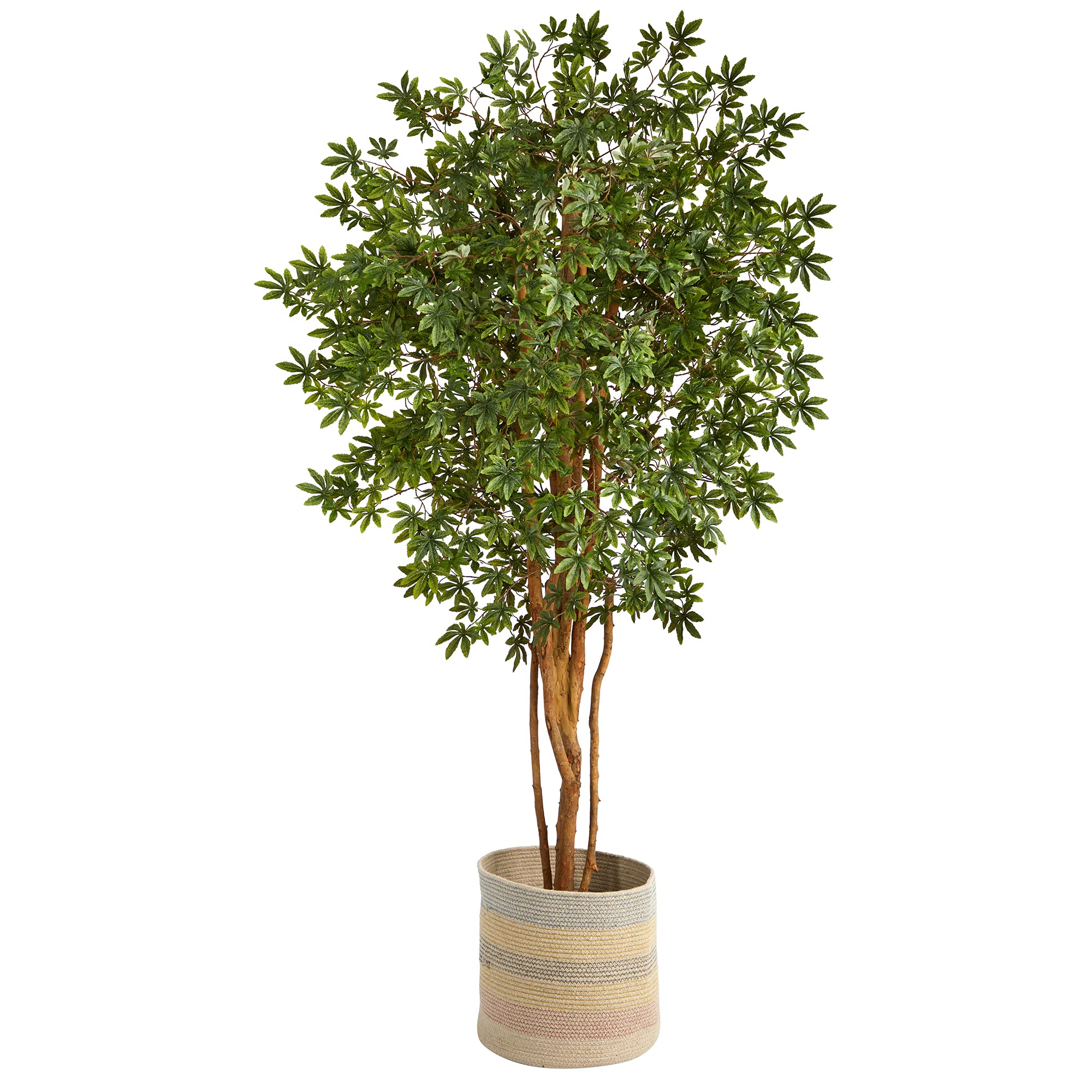 Nearly Natural 6ft Japanese Maple Artificial Tree with Handmade Cotton Woven Planter - Realistic Faux Plant for Home Decor, Office, Living Room & Indoor Spaces