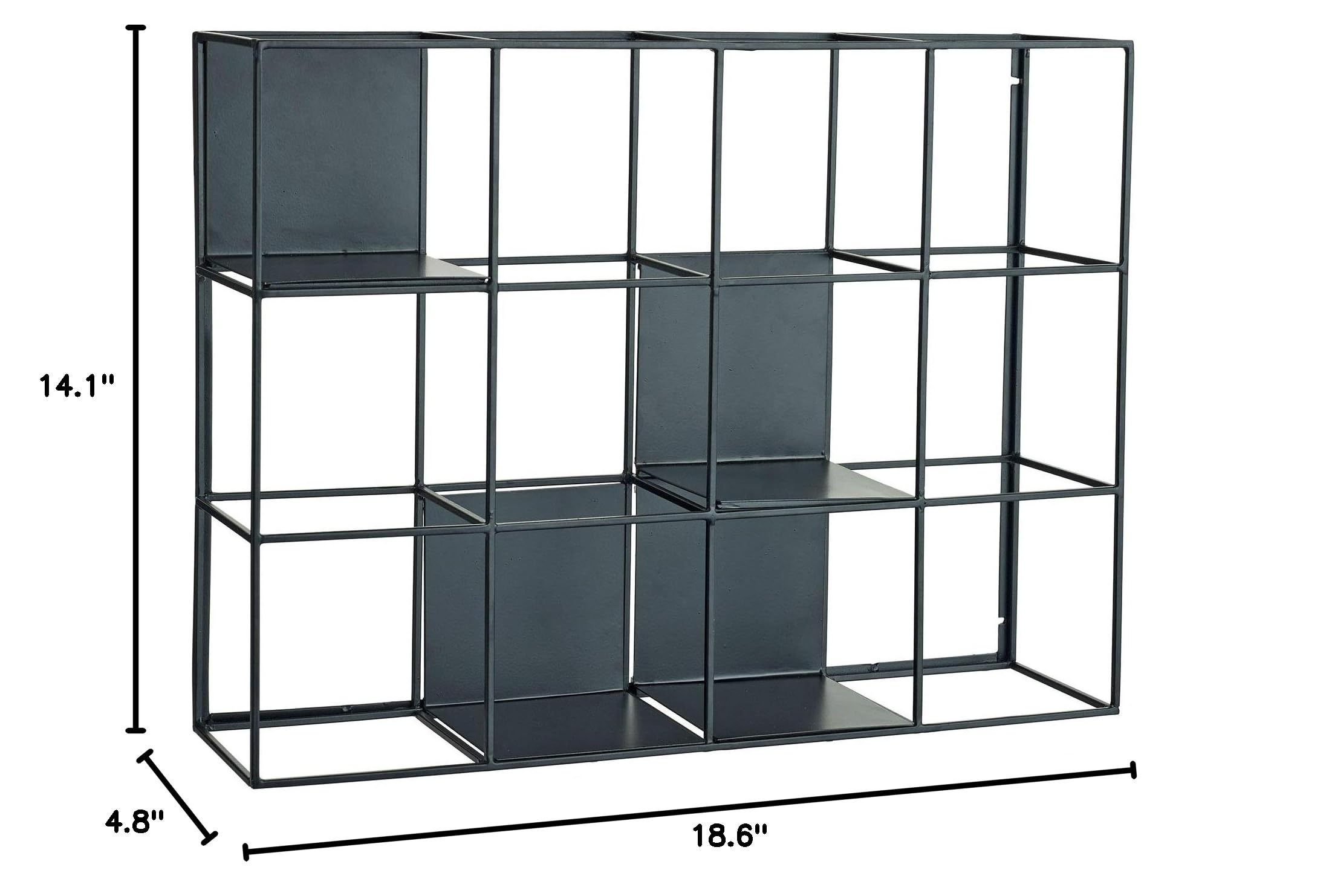 Neo Wall Grid - Black Geometric Metal & Wire Decorative Wall Shelf with Cubbies | Modern Home Office & Living Room Organization Storage Solution