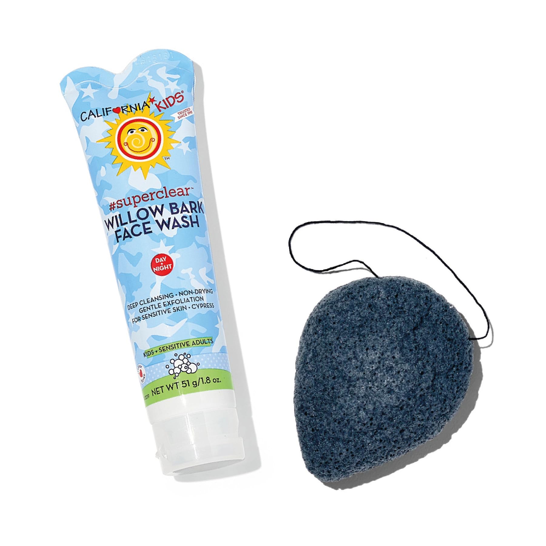 **California Kids Acne Face Wash with Konjac Sponge – Gentle Salicylic Acid Cleanser for Sensitive Skin, Pore Cleansing & Exfoliating (1.8 oz / 51 mL) – Perfect for Daily Skincare Routine & Teen Acne Care**