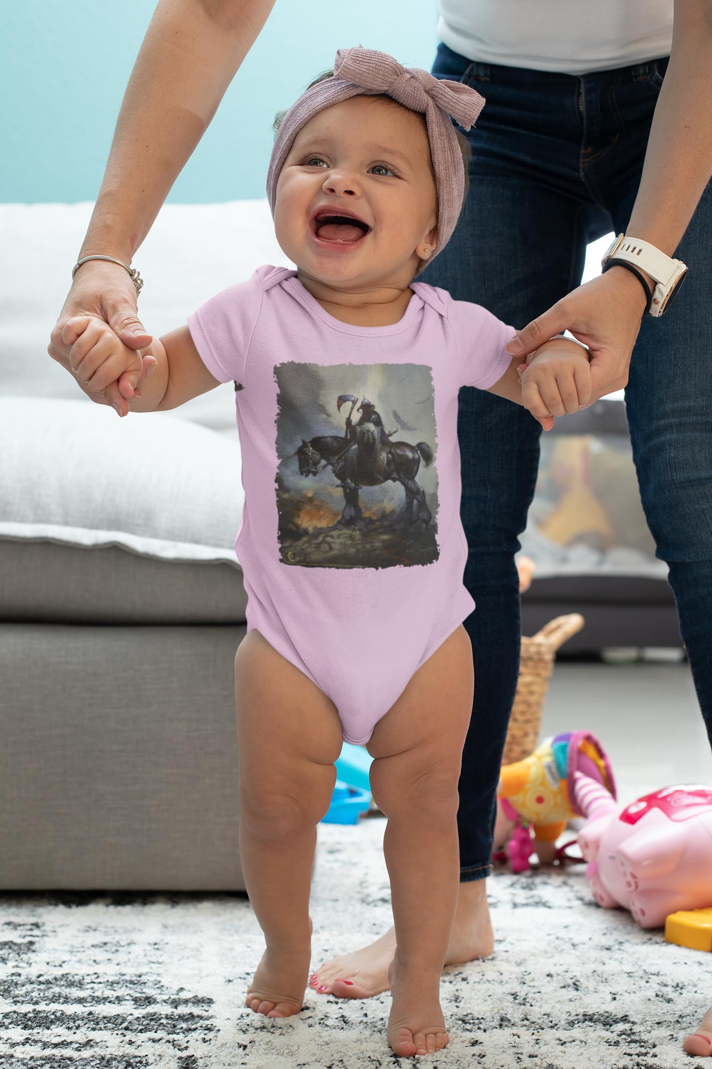 Pop Threads Death Dealer by Frank Frazetta Horror Art Baby Bodysuit - Cute Gothic Outfit for Infants & Toddlers (Boy/Girl) - Perfect for Halloween, Comic Con & Dark Fantasy Themed Events