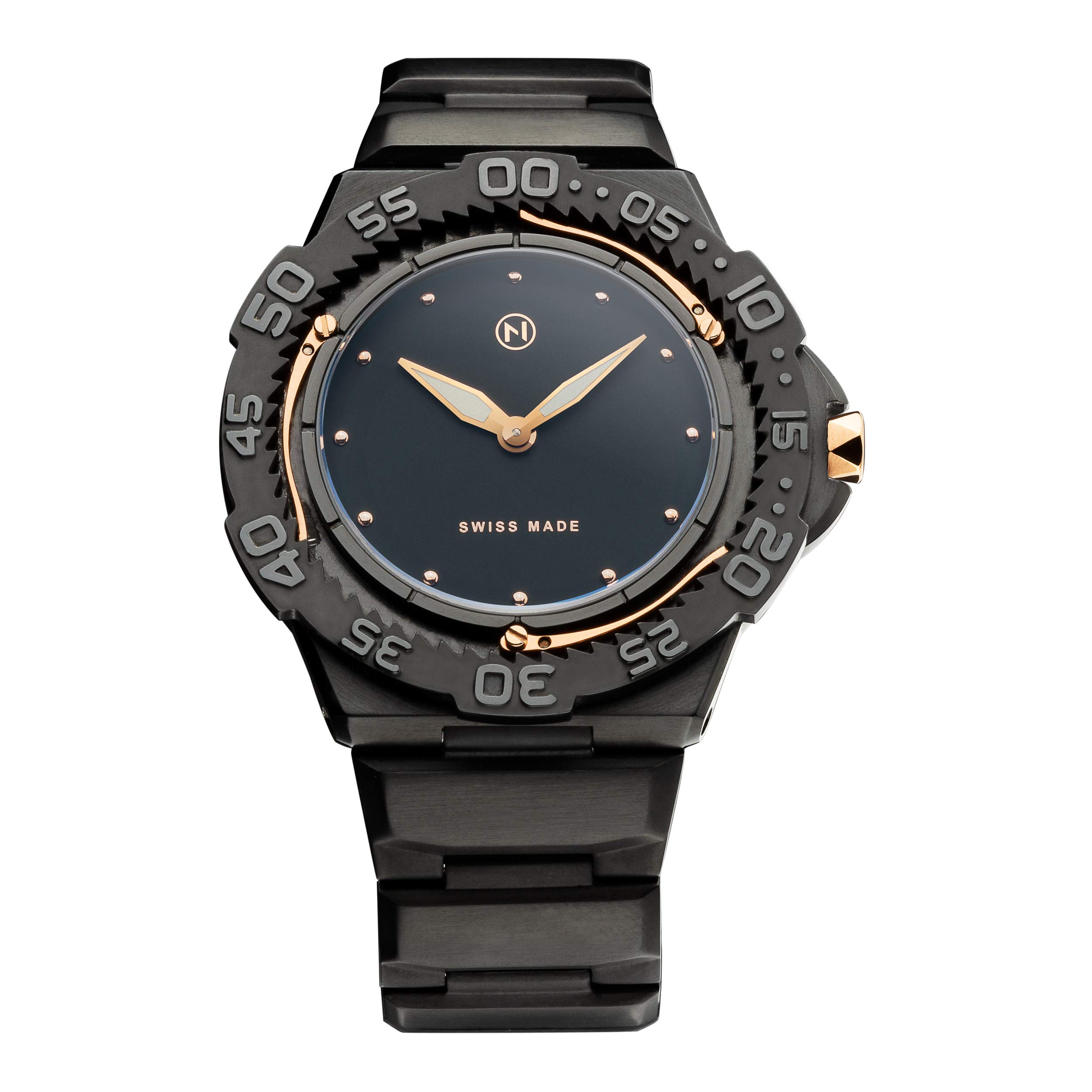 NOVE Trident Swiss Made Ultra Slim Dive Watch for Men & Women - 6.8mm Thin, 200m Water Resistant, Quartz Movement, Stainless Steel Band, 46mm Case - Perfect for Scuba Diving, Swimming & Everyday Luxury Wear