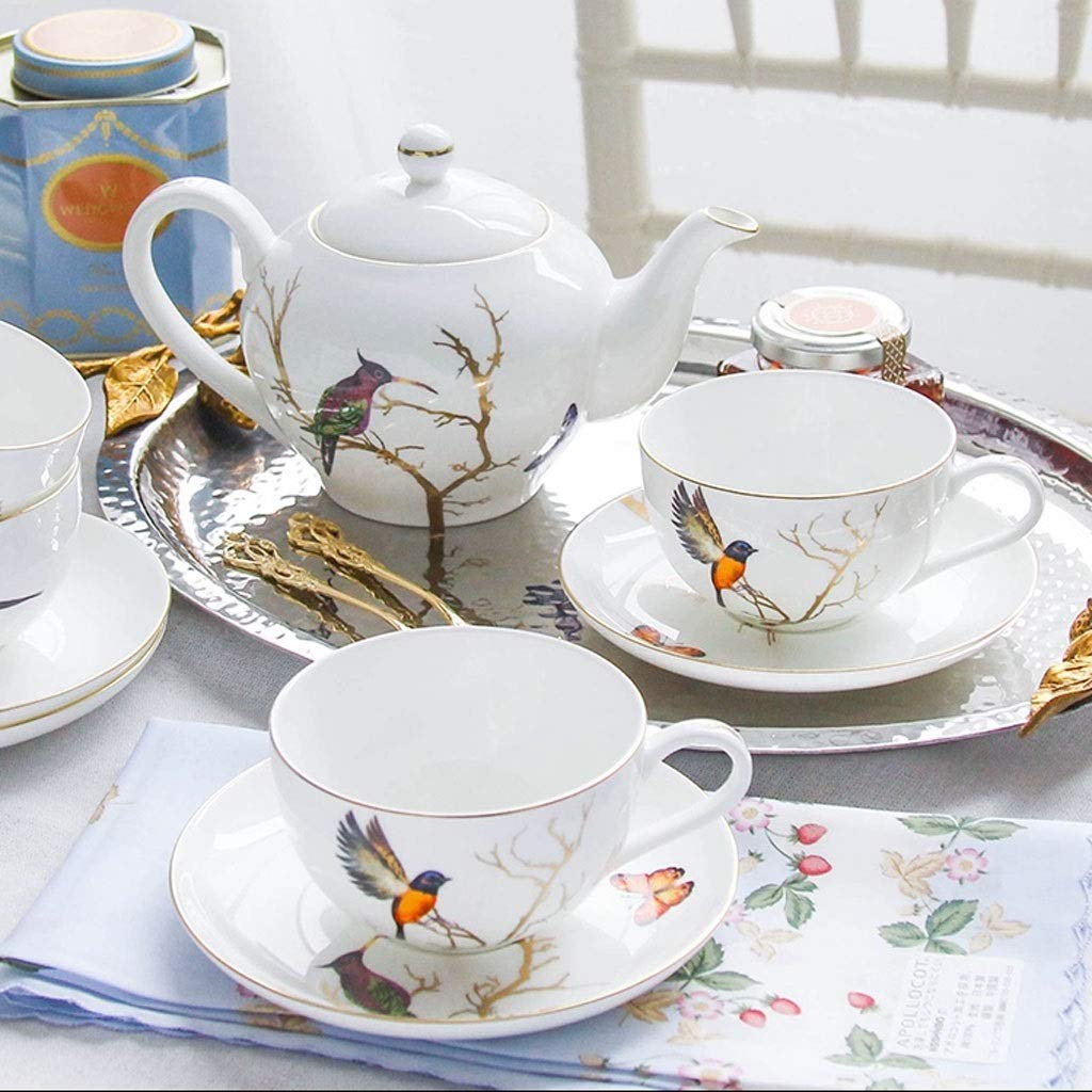 Premium Bone China Tea & Coffee Set - Elegant Cup & Saucer Set for Afternoon Tea (4 Cups, 4 Saucers + Coffee Pot) - Perfect for Home Entertaining, Tea Parties & Cozy Coffee Breaks