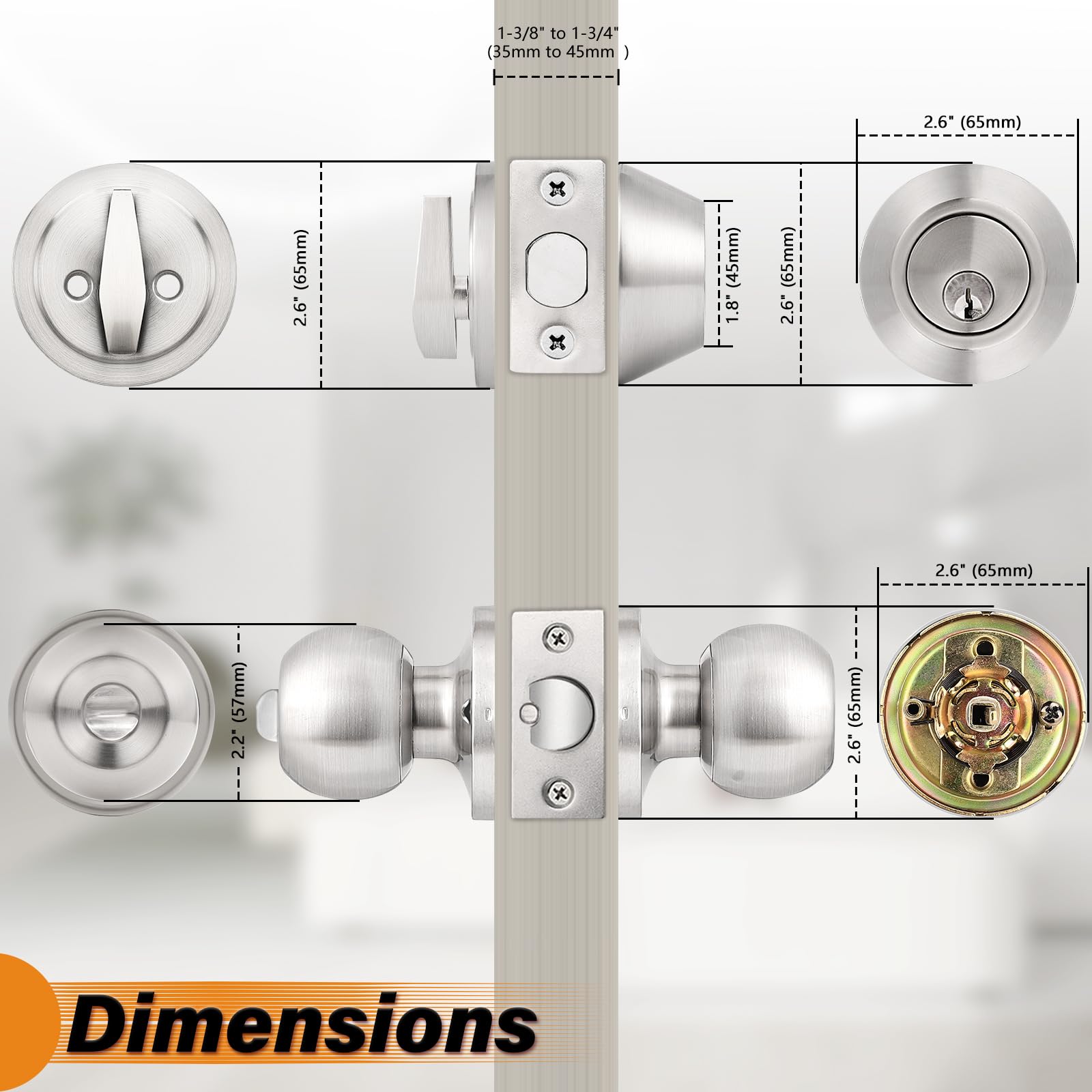 Probrico Satin Nickel Door Handle Set with Deadbolt - Keyed Alike for Home Security