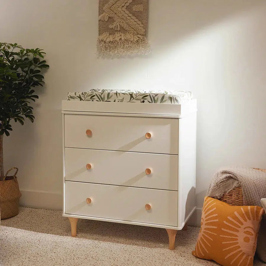 Babyletto Lolly 3-Drawer Changer Dresser in White & Natural - Nursery Storage Solution for Diapers & Baby Clothes | Modern Changing Table for Newborn Essentials