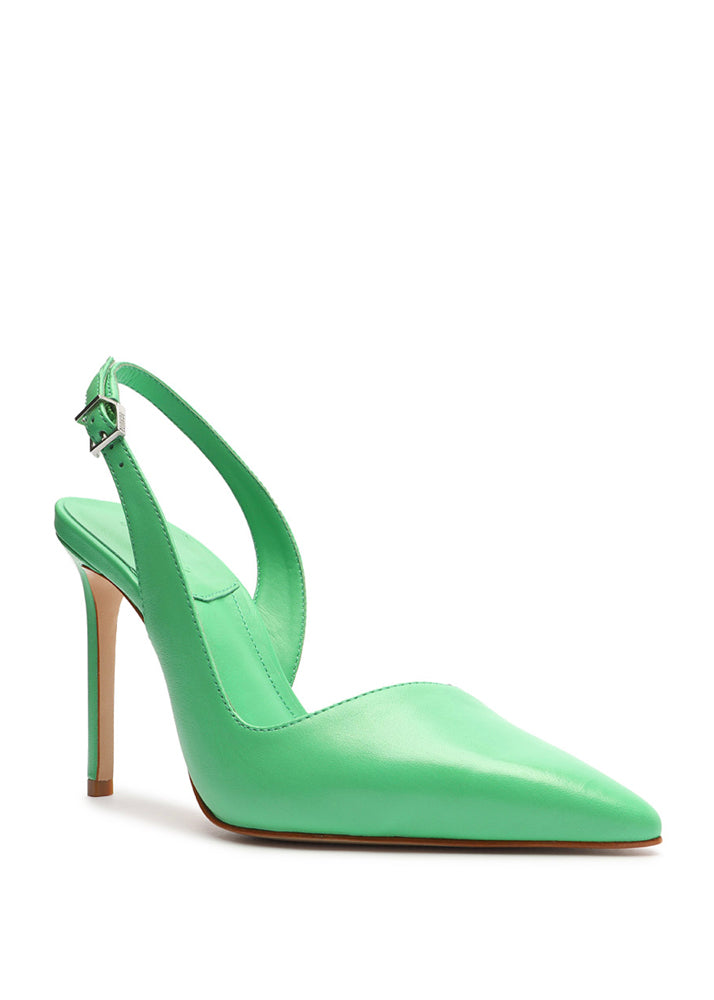 Emma Slingback Heels - Women's Green Block Heel Sandals for Summer, Comfortable Dress Shoes for Party, Wedding & Outdoor Events