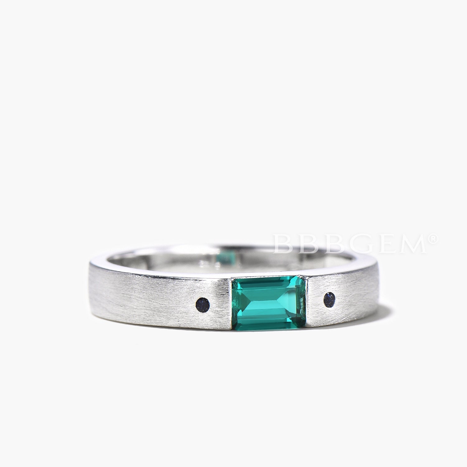 4mm Baguette Cut Emerald Engagement Ring - Blue Sandstone Three Stone Wedding Ring for Women - Perfect for Proposals, Anniversaries & Special Occasions