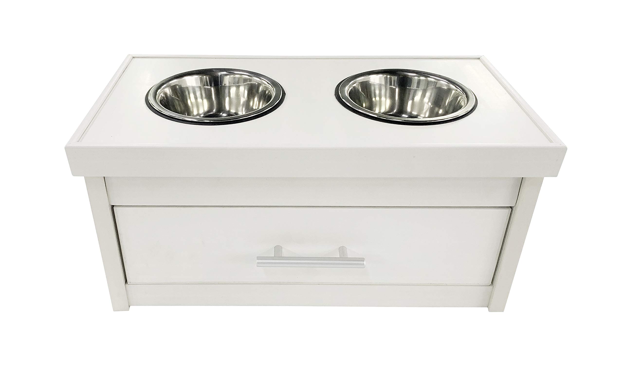 ECOFLEX Piedmont 2-Bowl Dog Diner with Storage Drawer - Antique White | Elevated Raised Dog Bowls for Large Dogs | Perfect for Dining Room or Kitchen Feeding Station
