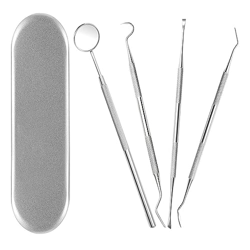 UBLNNFY 4Pcs Dental Care Kit - Professional Calculus & Plaque Remover Set with Tartar Scraper, Tooth Pick & Mouth Mirror for Teeth Cleaning - Portable Storage Box Included | Perfect for Home Use, Travel & Dental Hygiene Maintenance