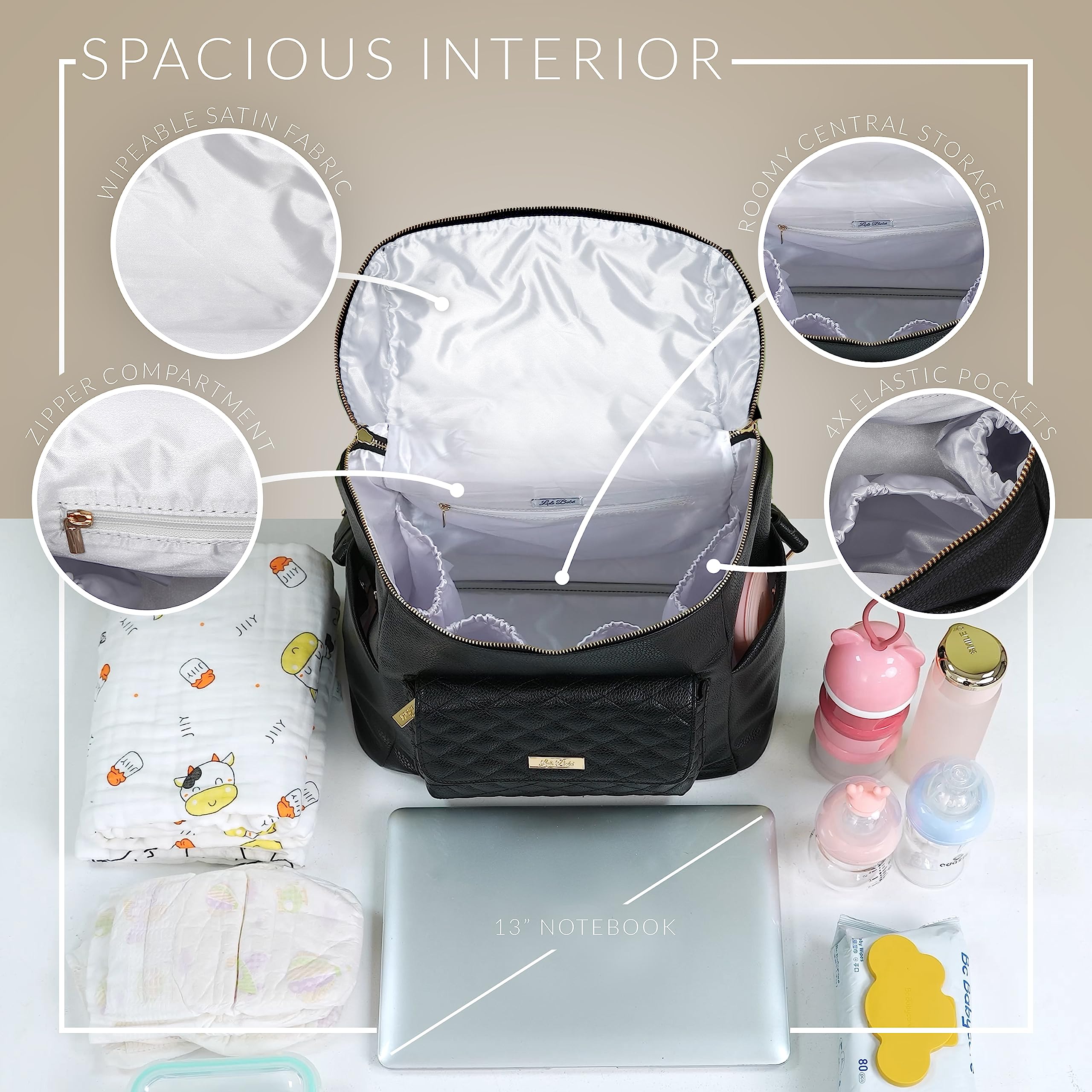Luli Bebe Monaco Large Vegan Leather Diaper Backpack for Women - Stylish Baby Bag with Changing Pad, Roomy & Multipurpose (Caramel Brown) | Perfect for Travel, Daycare & On-the-Go Moms