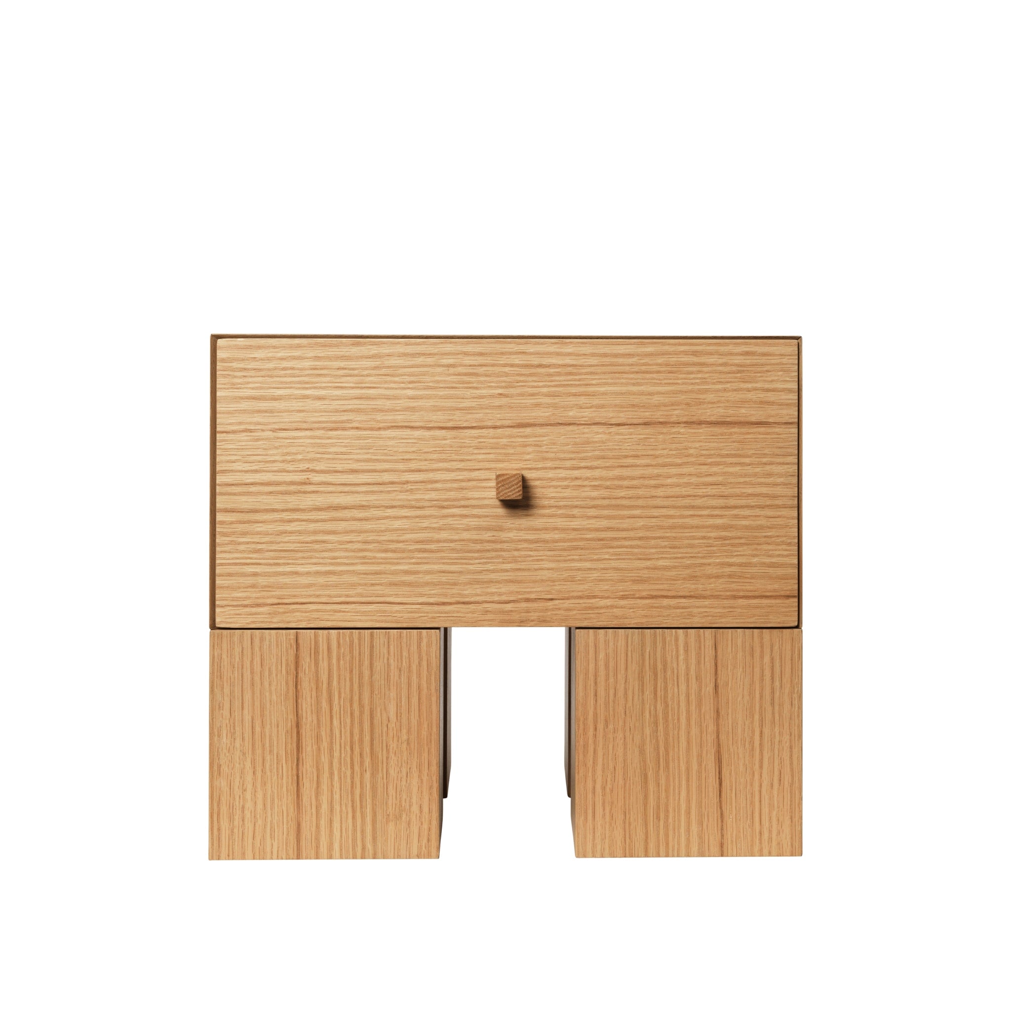FERM LIVING Kuben Bedside Table 1x1 - Natural Oak Veneer Nightstand with Storage | Modern Scandinavian Bedroom Furniture for Small Spaces & Apartment Living