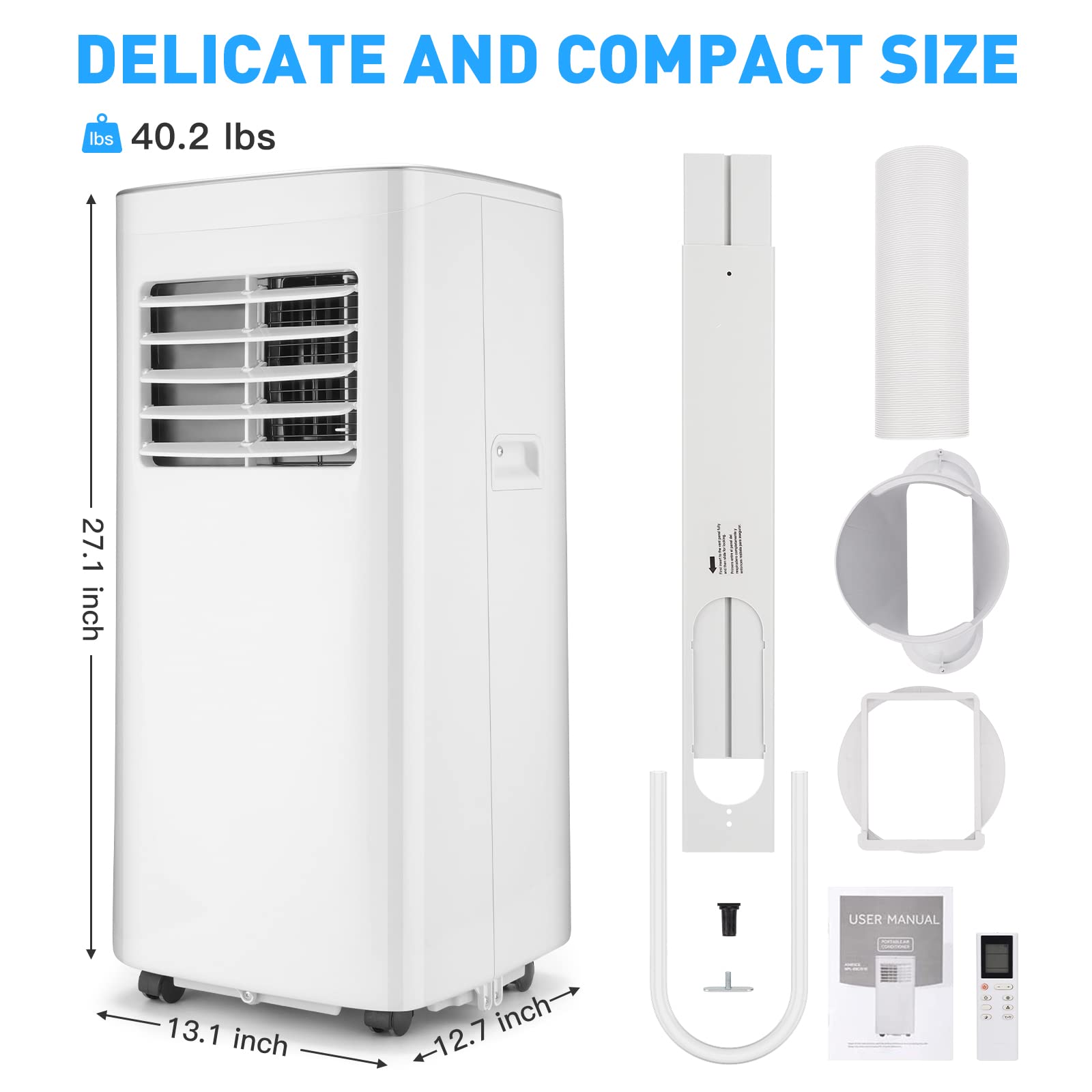 8,000 BTU Portable Air Conditioner - 3-in-1 AC Unit with Cooling, Dehumidifier & Fan Modes - Cools Rooms Up to 200 Sq Ft - Includes Remote Control & 24-Hour Timer - Ideal for Bedrooms, Home Offices, Dorm Rooms and Small Spaces