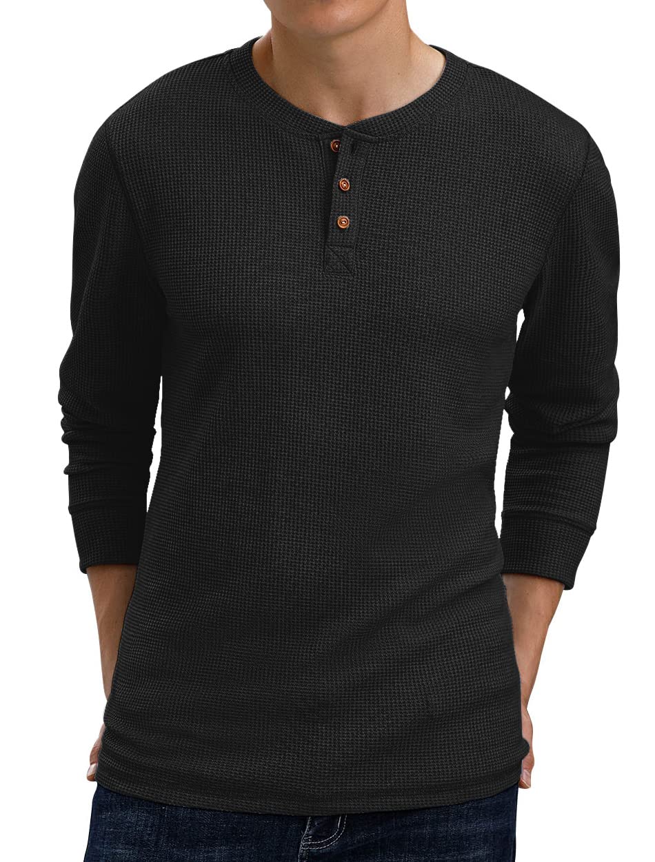 Men's Waffle Long Sleeve Henley Shirt - Soft Thermal Knit Top for Casual Wear & Layering | Perfect for Fall & Winter Outfits