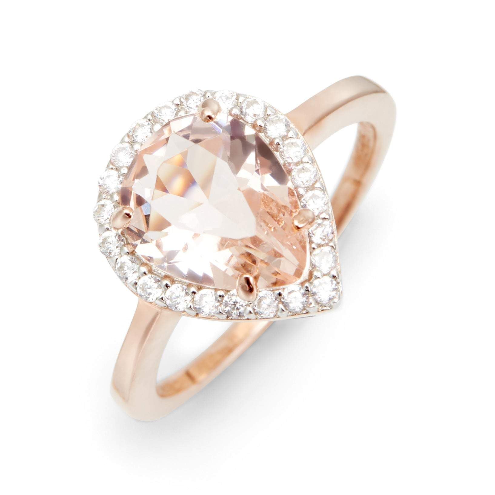 EVE'S ADDICTION Pear Cut Morganite Rose Gold Engagement Ring for Women - Promise Ring, Wedding Band, Anniversary Gift for Her, Mom, Wife - Perfect for Proposals, Valentine's Day & Special Occasions