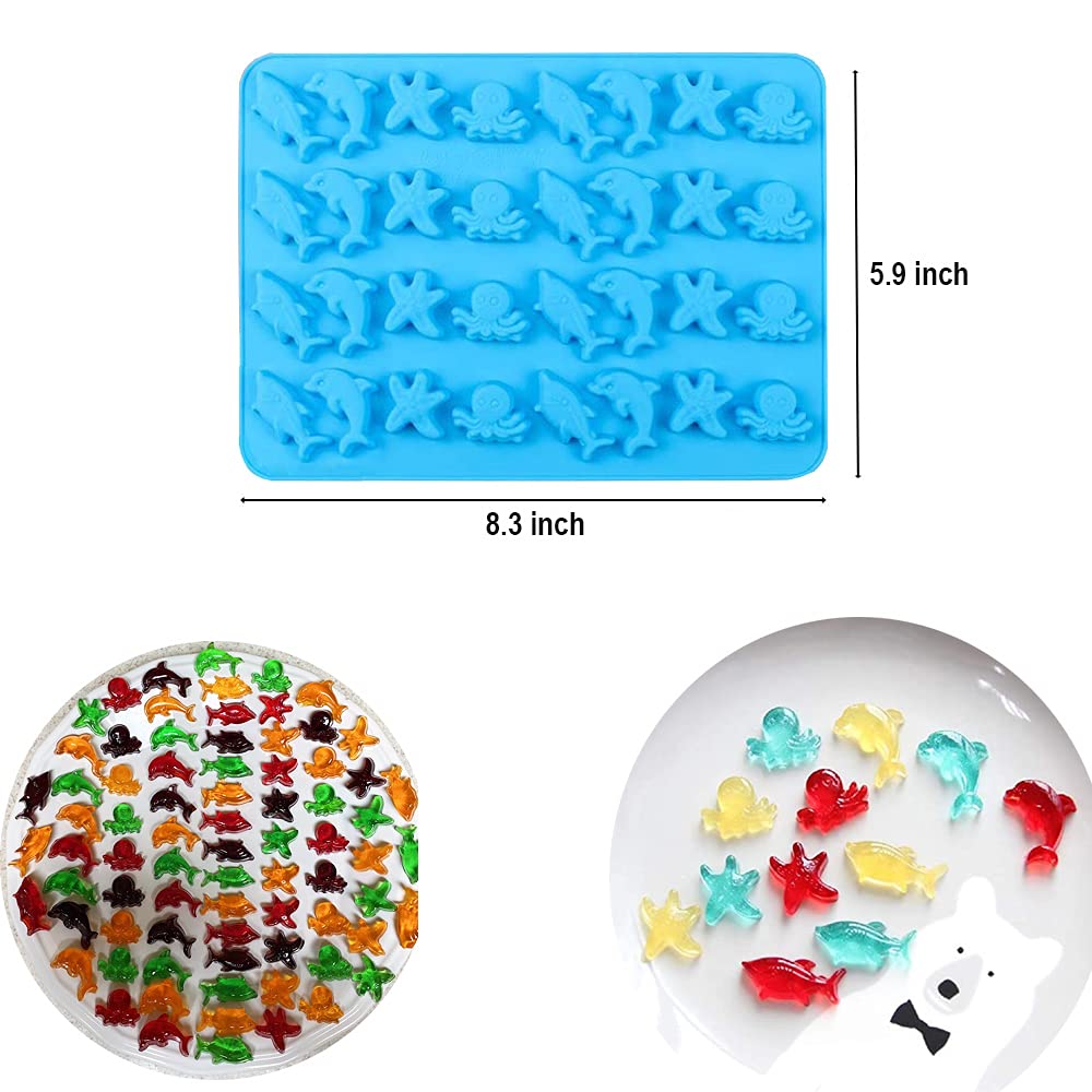3 Pack Mini Silicone Candy Molds - Heart, Fruit & Sea Animal Shapes with 2 Droppers for Homemade Gummies, Chocolates & Ice Cubes | Perfect for DIY Treats, Party Favors & Kids Baking Activities