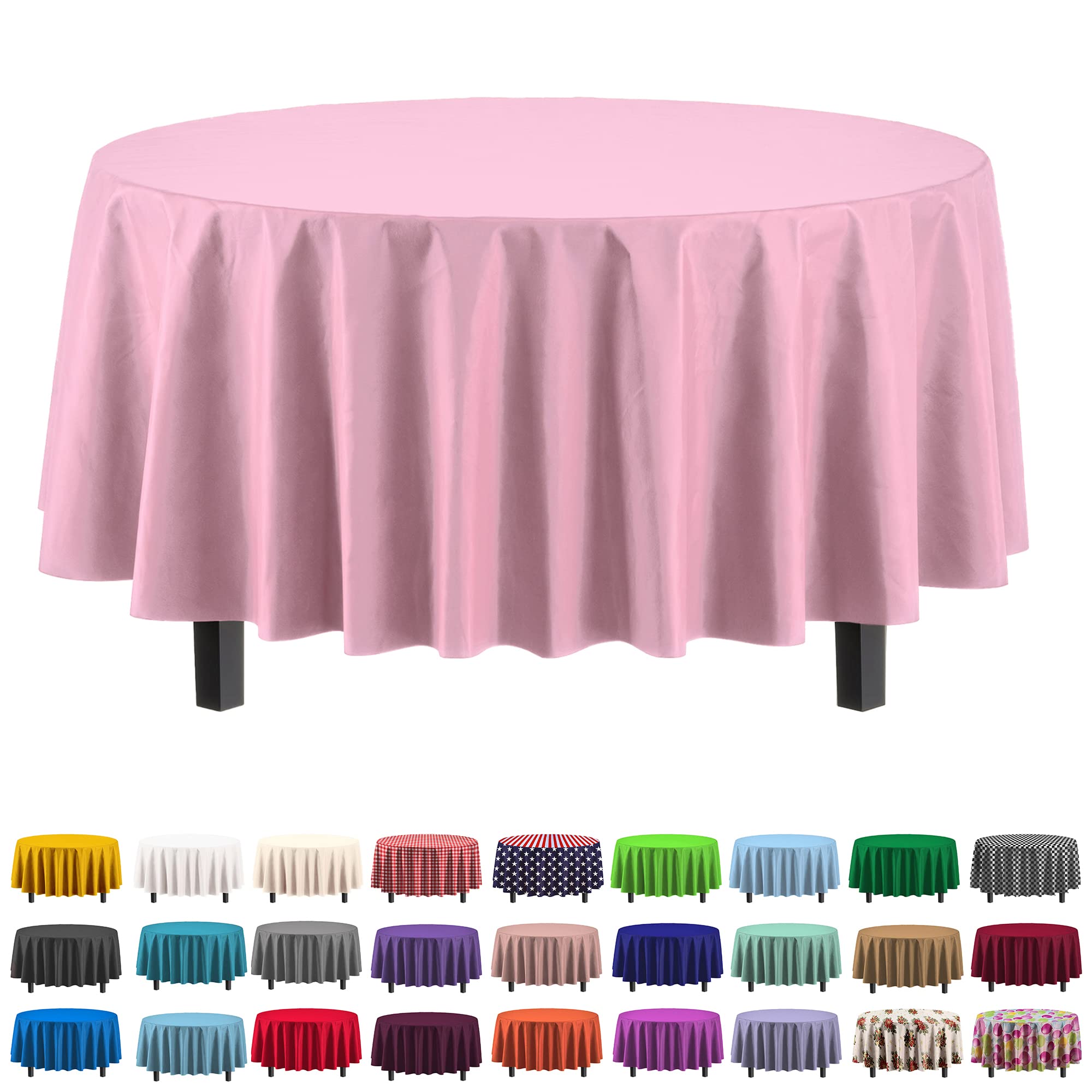 Premium 12-Pack 84-Inch Round Plastic Tablecloths - Waterproof Disposable Table Covers for Parties, Weddings & Events (Pink) - Elegant Dining & Outdoor Decor