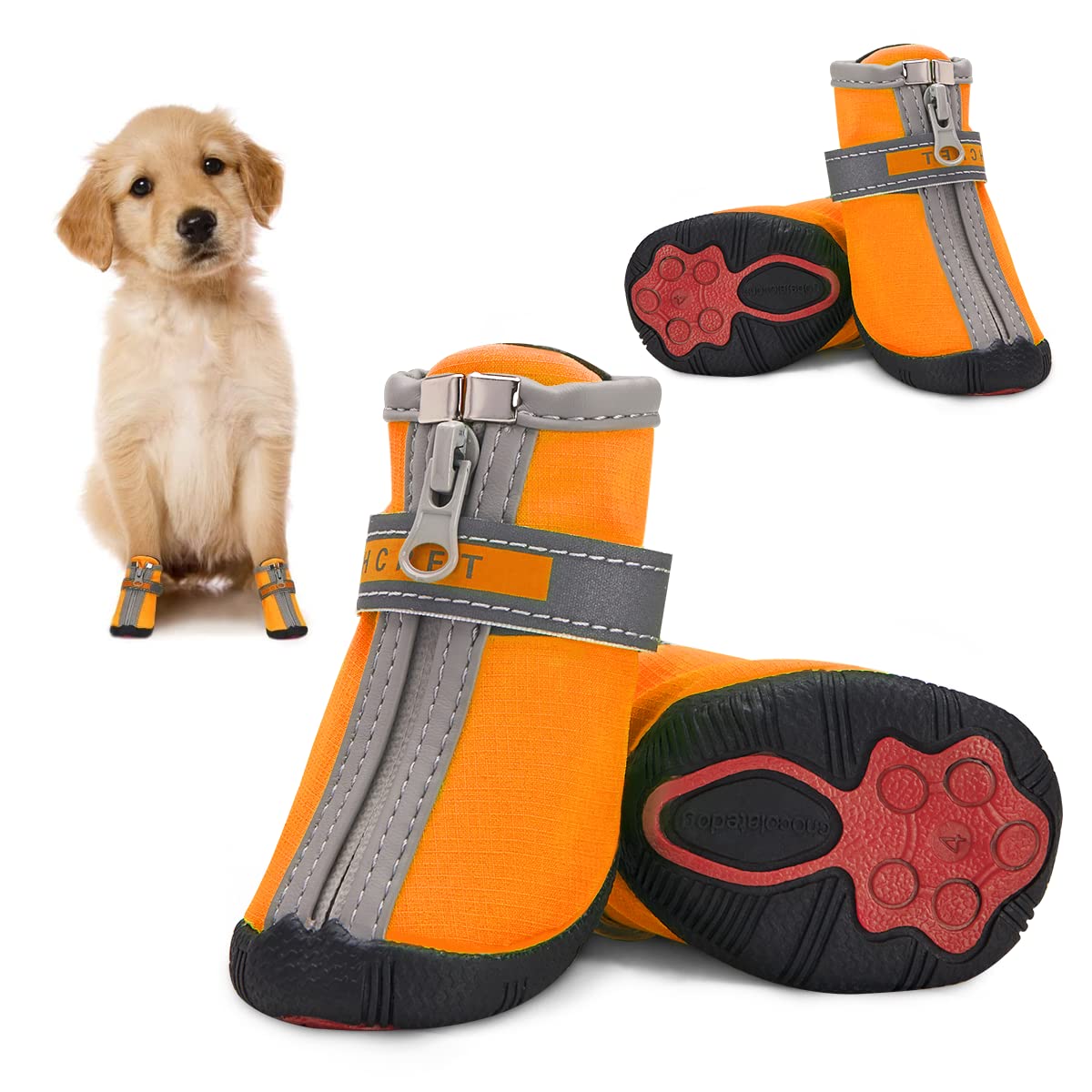 **Winter Snow Dog Boots with Zipper & Anti-Slip Sole - Reflective Hiking Shoes for Small & Medium Dogs - Waterproof Paw Protectors for Outdoor Adventures**    *(Use: Perfect for snowy hikes, icy sidewalks, and rugged trails to keep your pet's paws safe and warm!)*