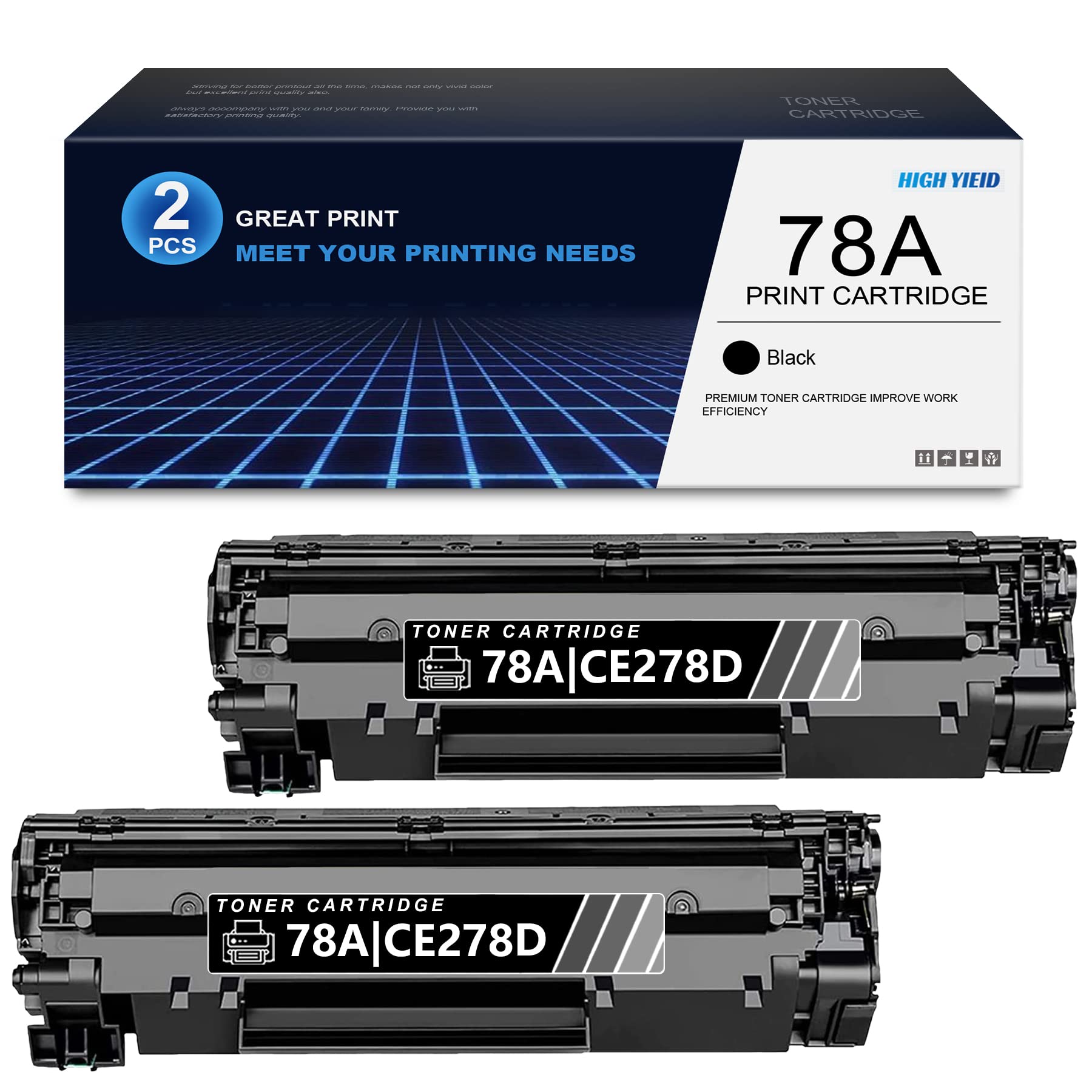 2 Pack 78A Black Toner for HP P1606dn/P1566/M1536dnf Printers - Office & Home Use