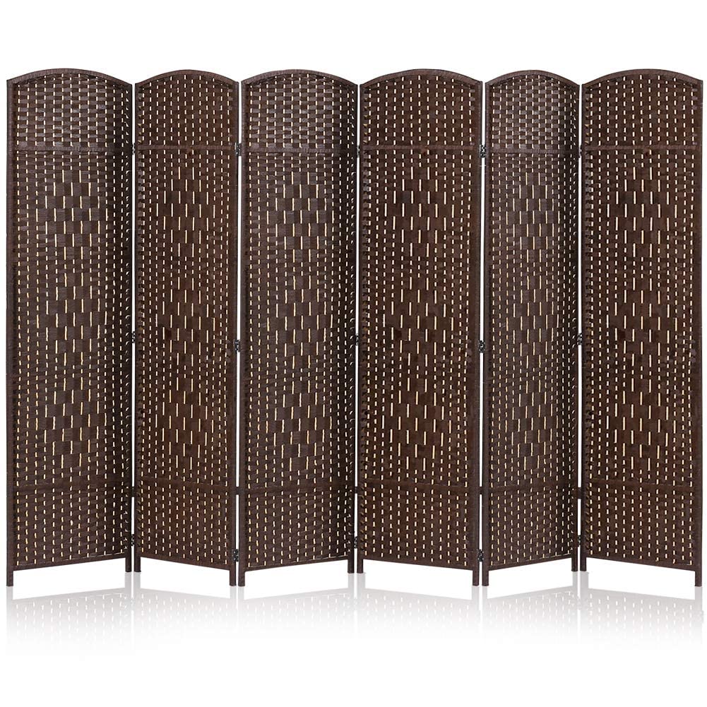 JOSTYLE 6ft Tall Extra Wide Folding Room Divider - Diamond Double-Weave Freestanding Privacy Screen (Brown, 6-Panel) for Home Office, Bedroom Partition, and Event Space Divider