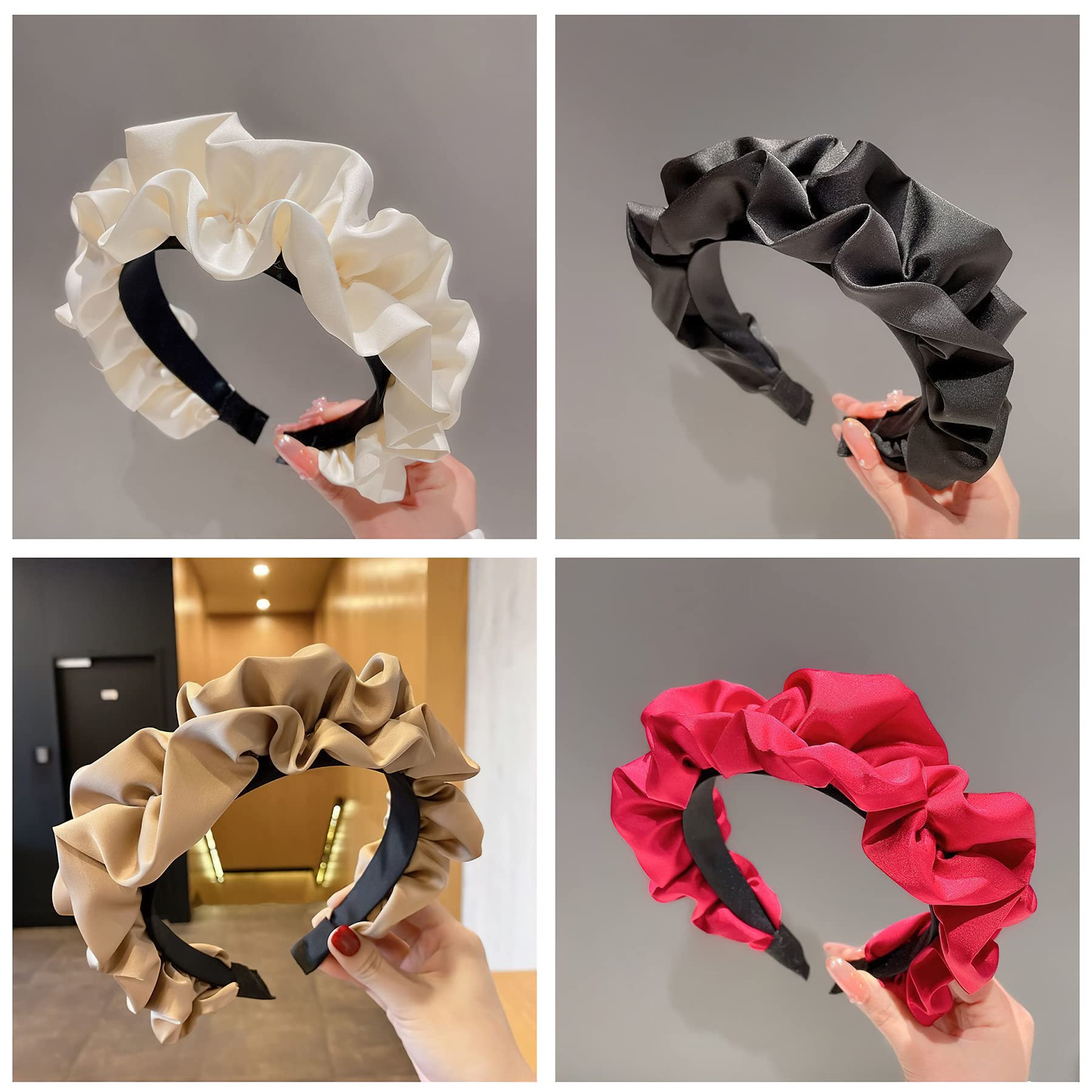 MiDoDo Women's Headbands 4-Pack - Elegant French Silk Ribbon Hairbands for Women & Girls - Wide Head Bands Hair Accessories for Work, Party, Wedding & Everyday Wear
