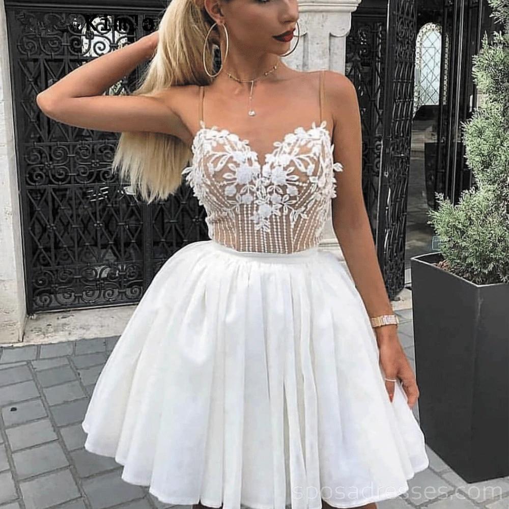 Off-White Spaghetti Strap Homecoming Dresses | Affordable Short Prom Dresses Online (Style CM745) - Perfect for School Dances, Parties & Special Occasions