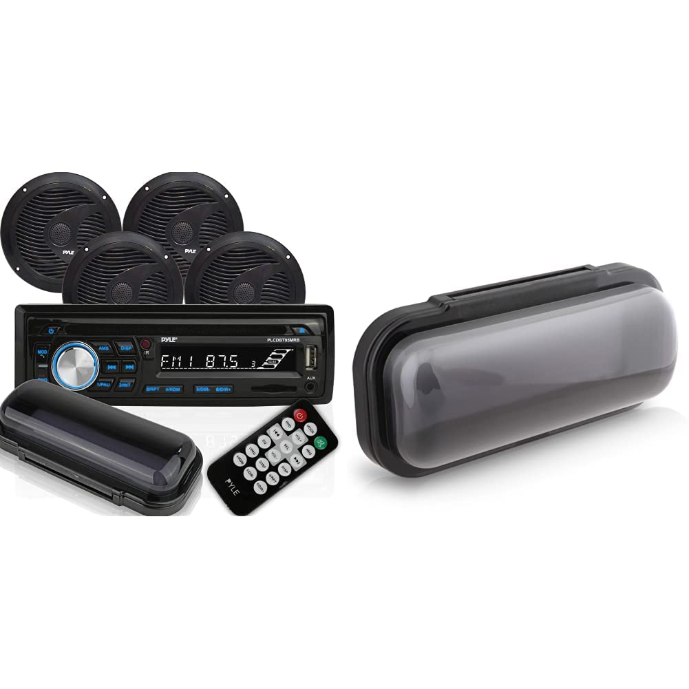 Universal Single DIN Wireless Bluetooth Marine Stereo Kit with Waterproof Radio Receiver & Heavy Duty Smoke-Colored Boat Radio Cover - Perfect for Boats, Yachts, and Marine Vehicles