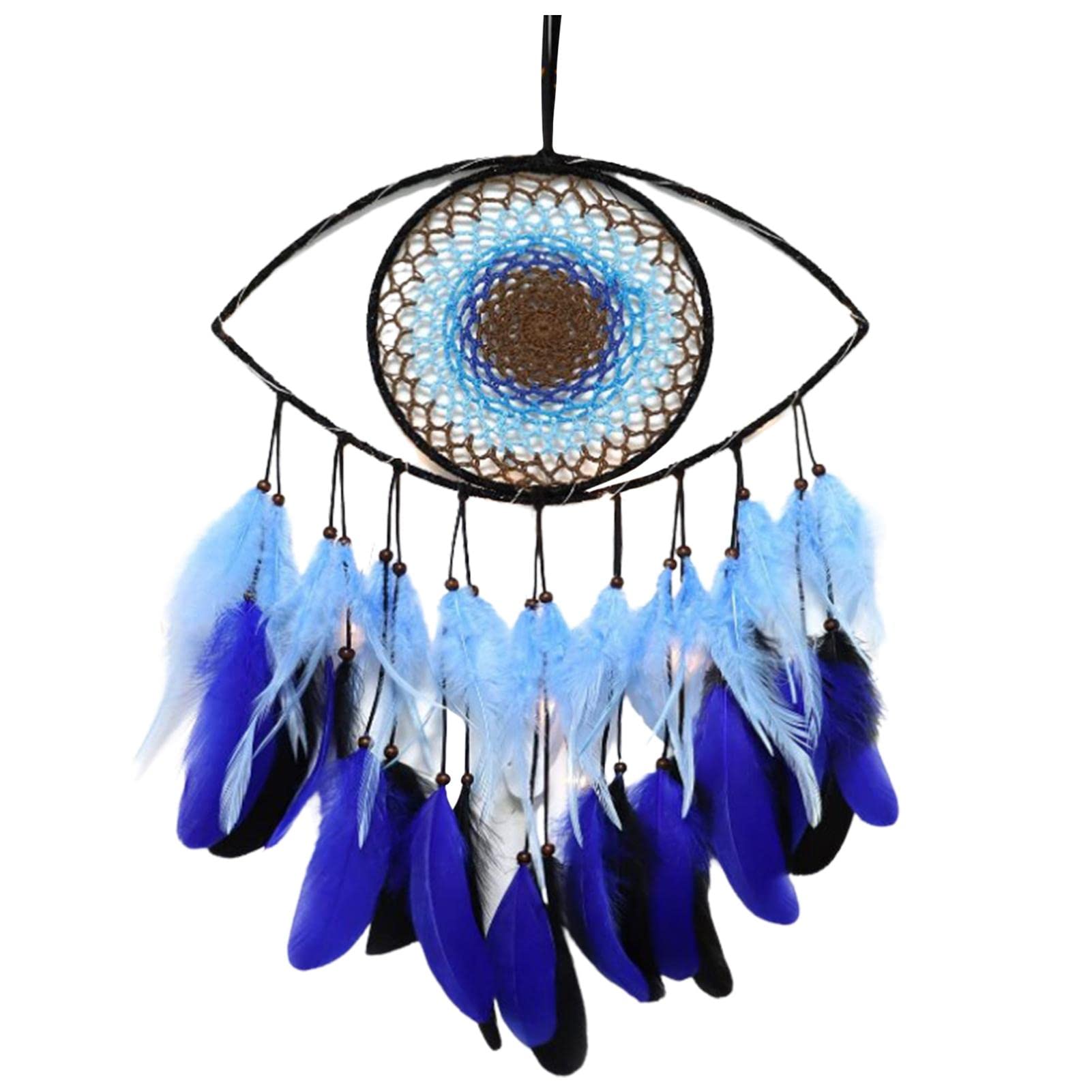 Handmade Devil Eye Dream Catcher - Blue Black Feathers Wall Decor for Bedroom & Living Room