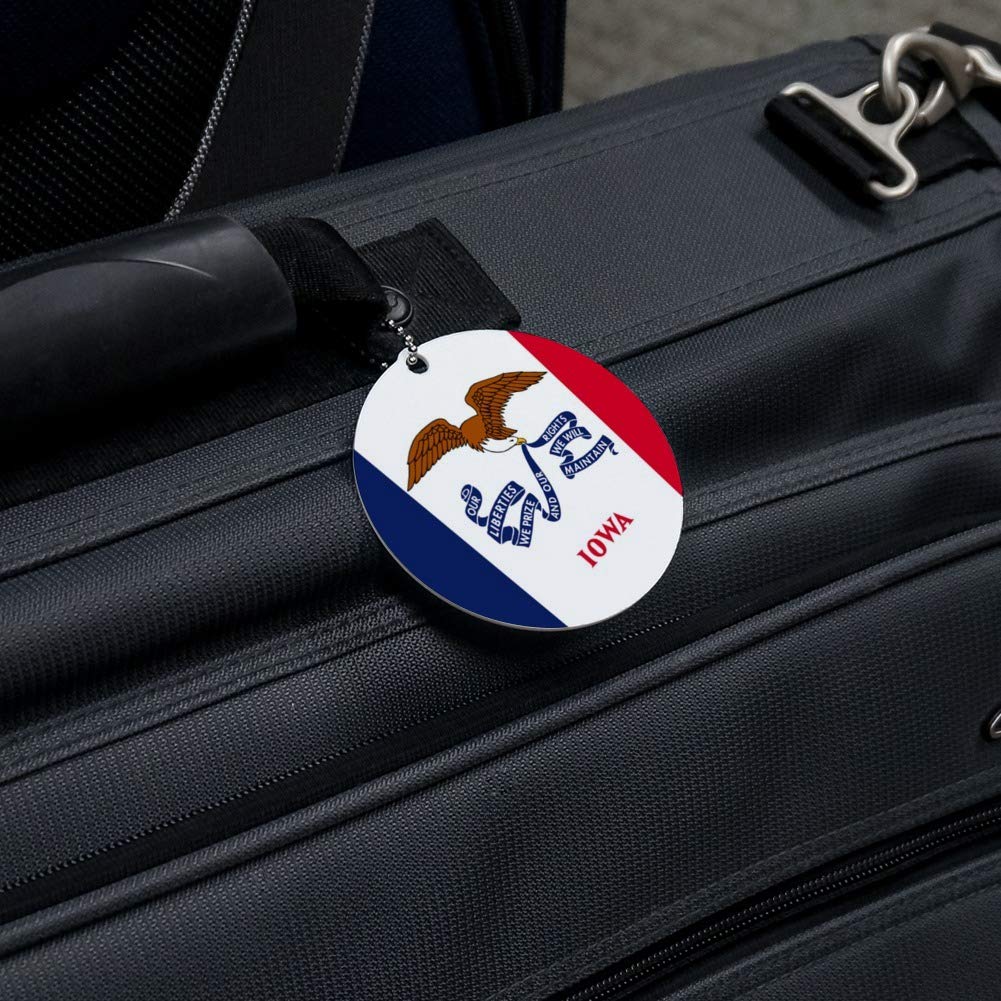 Iowa State Flag Round Luggage ID Tag - Durable Suitcase Identification Card for Carry-On Bags - Perfect for Travel, Business Trips & Vacation Identification