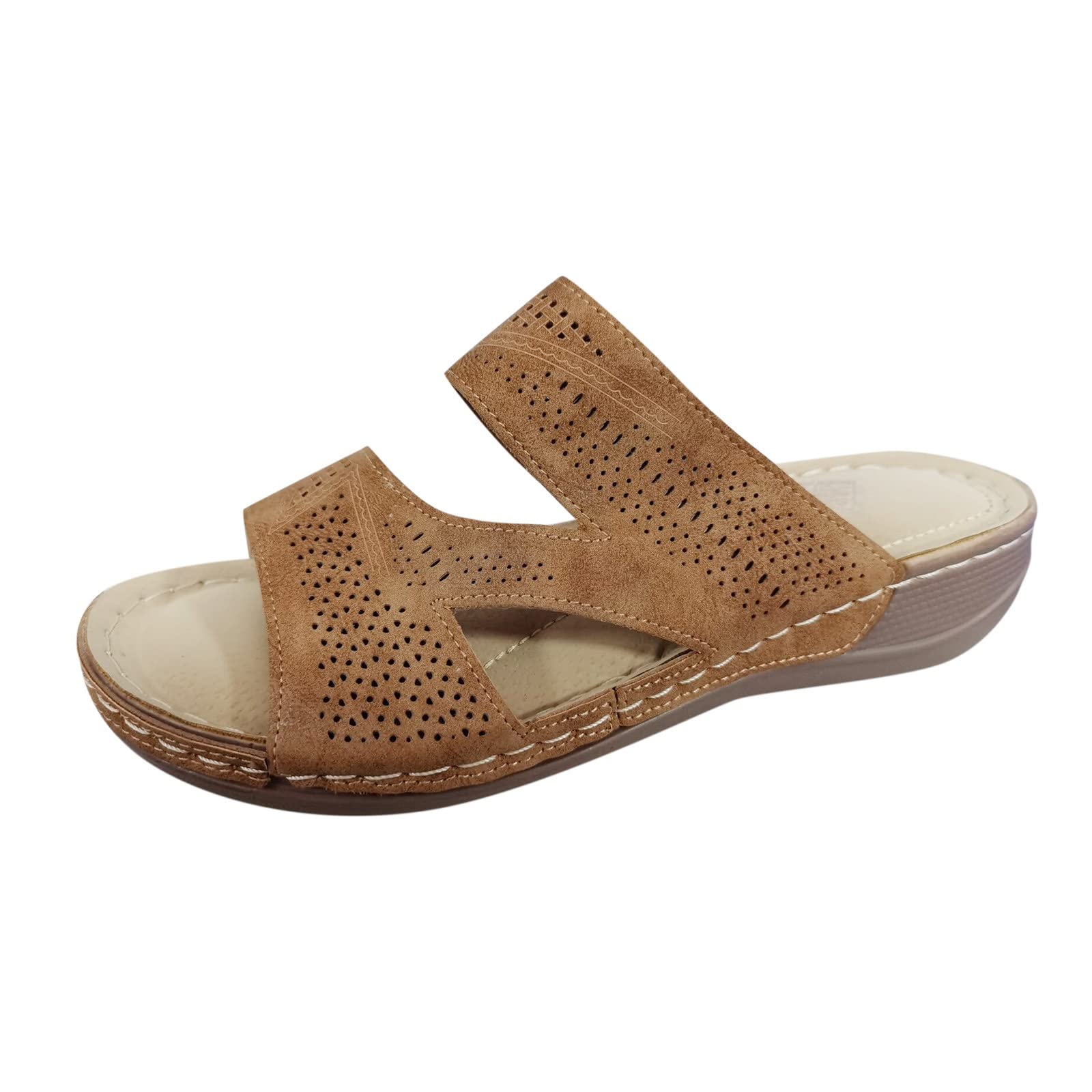 Women's Open Toe Summer Slippers - Casual Flat Foldable Leather Loafers | Comfortable House Shoes for Indoor/Outdoor Wear, Beach, Travel & Relaxation