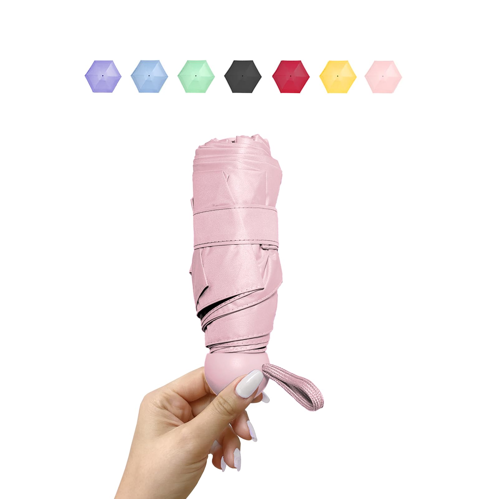 ALFROTEY Mini Folding Travel Umbrella - Compact Lightweight Pocket Umbrella for Rain - Perfect for Backpack, Purse & Travel - Ideal Portable Umbrella for Women & Girls (Pink, Small) - Great for Commuting, Shopping & Outdoor Activities