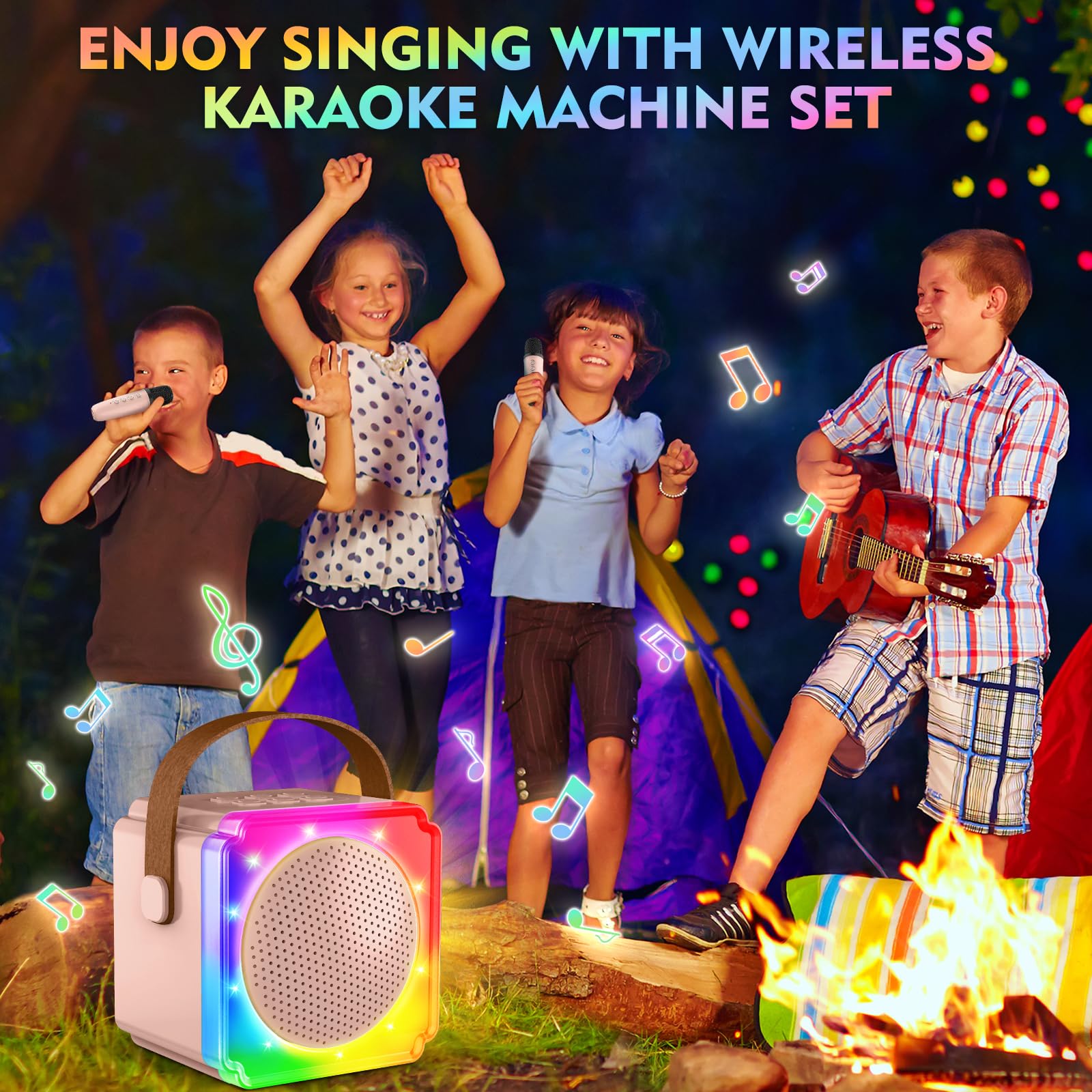 BAYSING Kids Karaoke Machine with Bluetooth Speaker & 2 Wireless Mics - Portable Mini Singing Machine with LED Lights - Best Birthday Christmas Gift for Girls Boys Ages 4-9 - Perfect for Home Parties, Travel & Family Fun