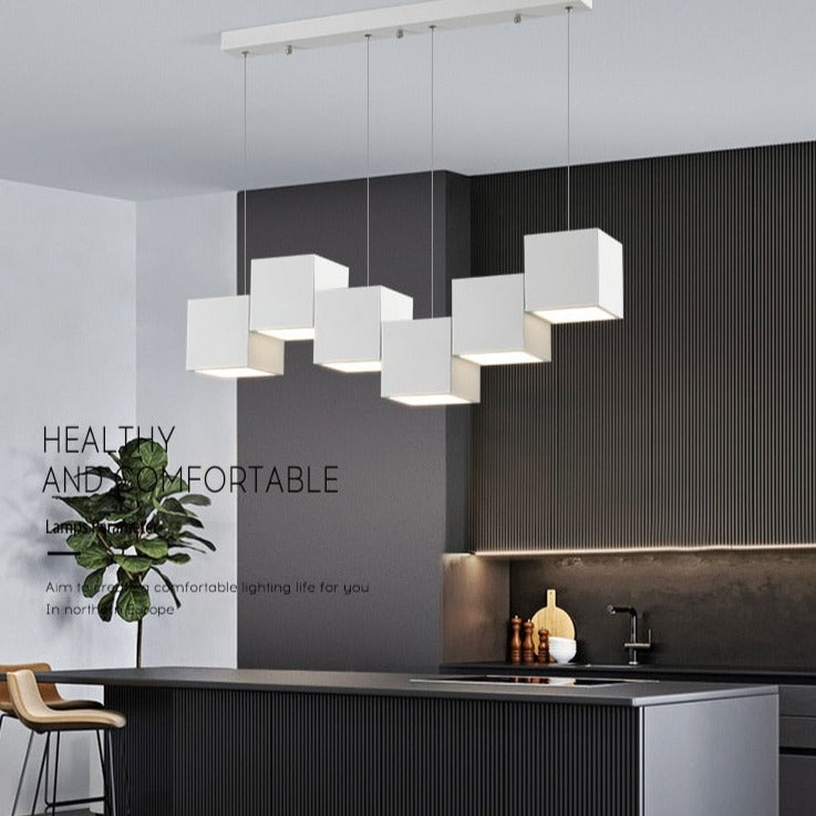 Modern Square Blocks Pendant Light - Geometric Hanging Chandelier for Kitchen Island, Dining Room & Living Room Decor