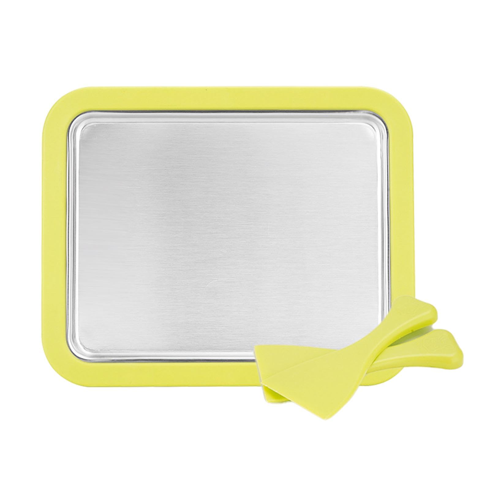 DIY Ice Cream Maker Roller Pan with 2 Scrapers - Fun Parent-Child Activity Kit for Homemade Frozen Treats | Durable Freezer Pan for Yogurt & Desserts | Yellow Kitchenware for Family Bonding & Summer Fun