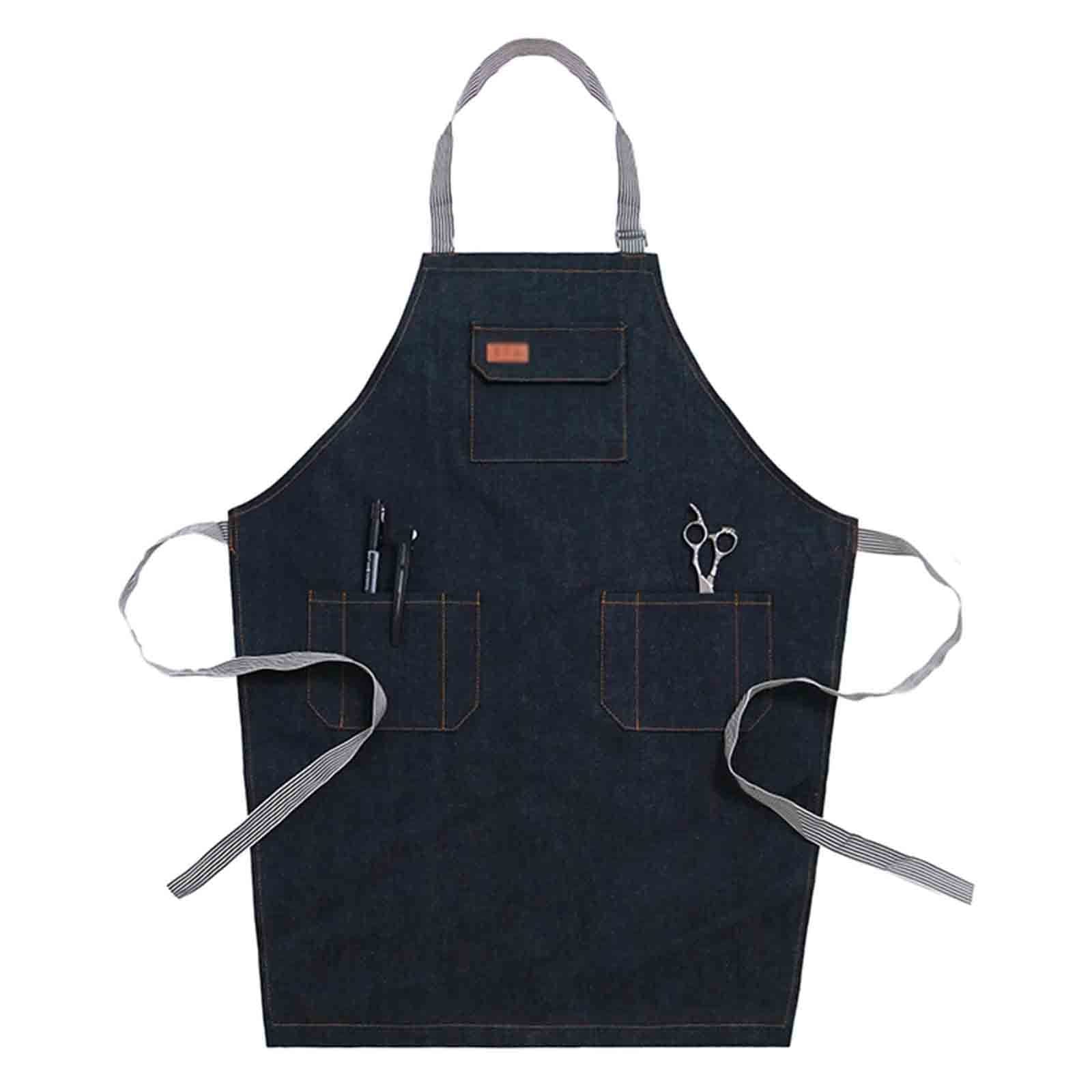 Barberology Denim Barber Apron with Pockets - Professional Black Work Apron for Men, Barbers, Chefs & Bartenders - Perfect for Salon, Kitchen, BBQ & Home Use