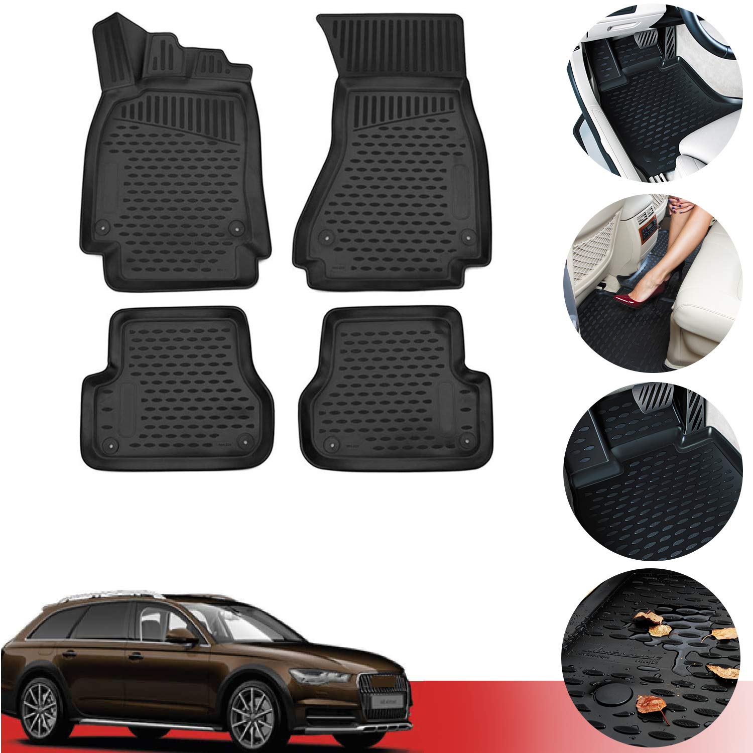 OMAC Custom Fit All-Weather 3D Floor Mats for Audi A6 Avant (C7) 2012-2018 - Heavy Duty Car Floor Liners Set (Front & 2nd Row) - Perfect for Winter, Rain, Snow & Mud Protection - SUV & Automotive Accessories