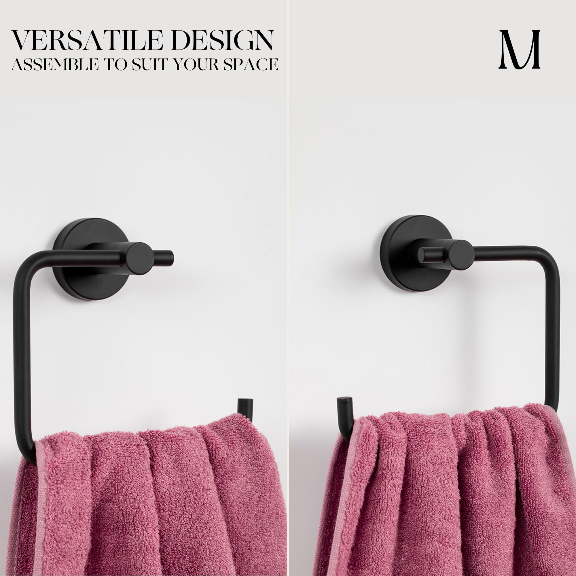 Marmolux Acc Matte Black Hand Towel Holder - Stainless Steel Kitchen & Bathroom Towel Rack - Modern Durable Design for Home, Hotel, Spa, and Office Use