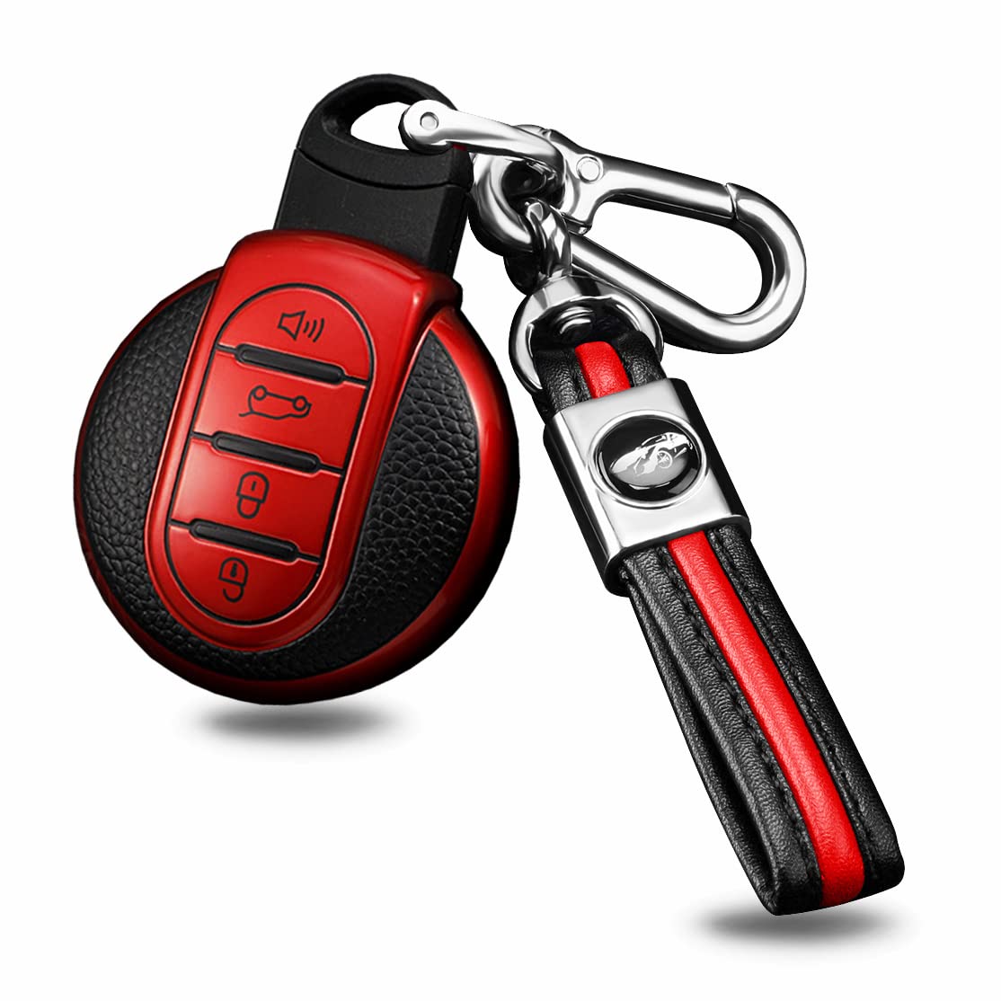 BMW Key Fob Cover - Leather Pattern TPU Case Compatible with Mini Cooper (Red) | Durable Protection & Stylish Design for Car Keys - Perfect for Daily Use, Travel & Gift Giving
