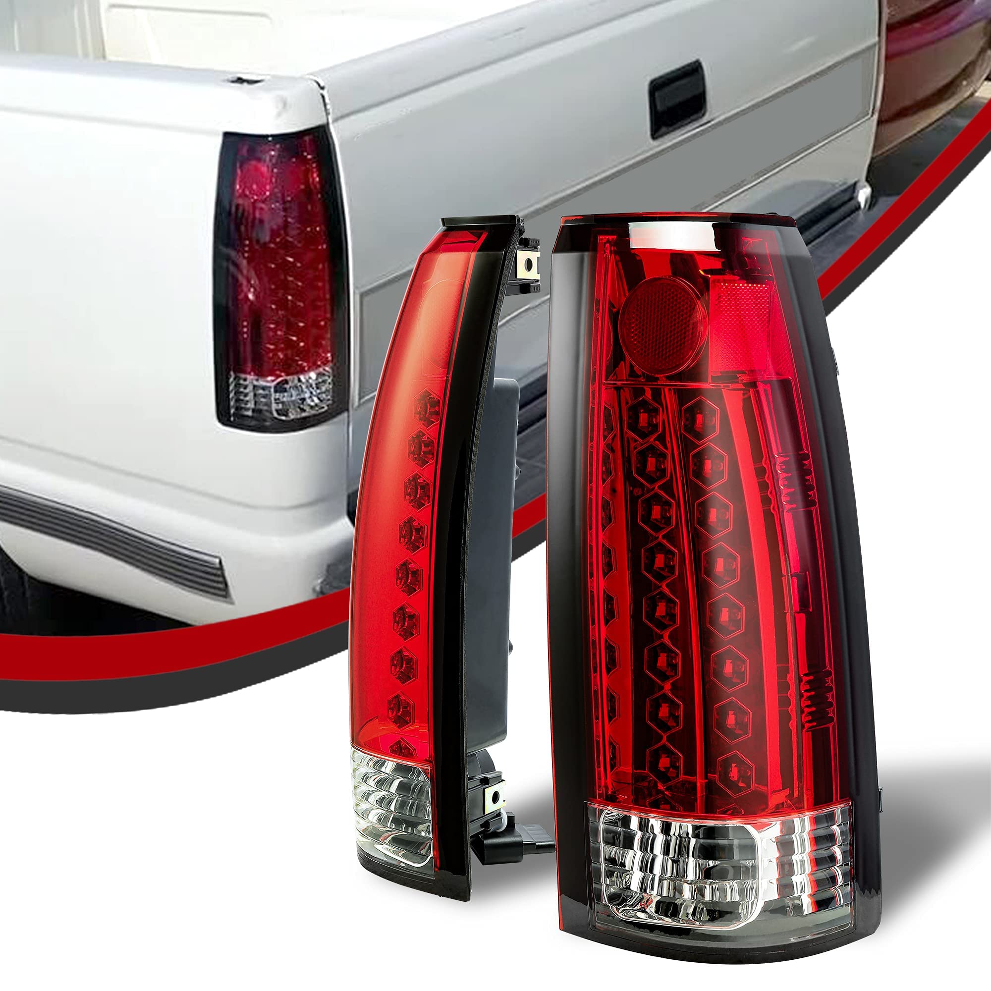 ECOTRIC LED Tail Lights for 1988-2000 Chevy Silverado GMC Sierra Suburban C/K 1500 2500 3500 - Red Lens Brake Lights (Bulbs Not Included) - Perfect for Truck Upgrades & Nighttime Safety