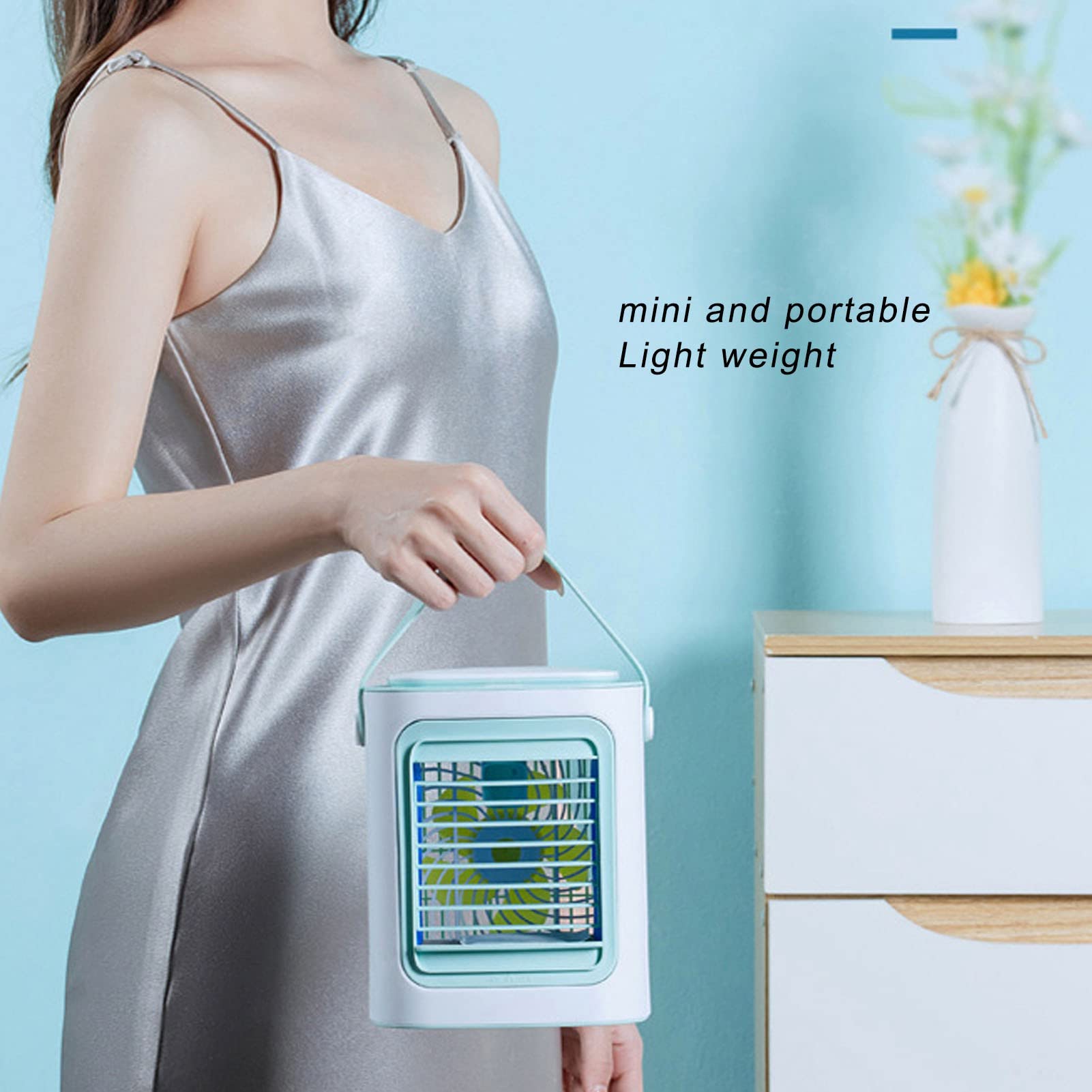 Mini Air Conditioner Portable AC - USB Desktop Air Cooler with 3 Speed Settings for Home, Office & Travel | Personal Cooling Fan for Small Spaces & Workstations