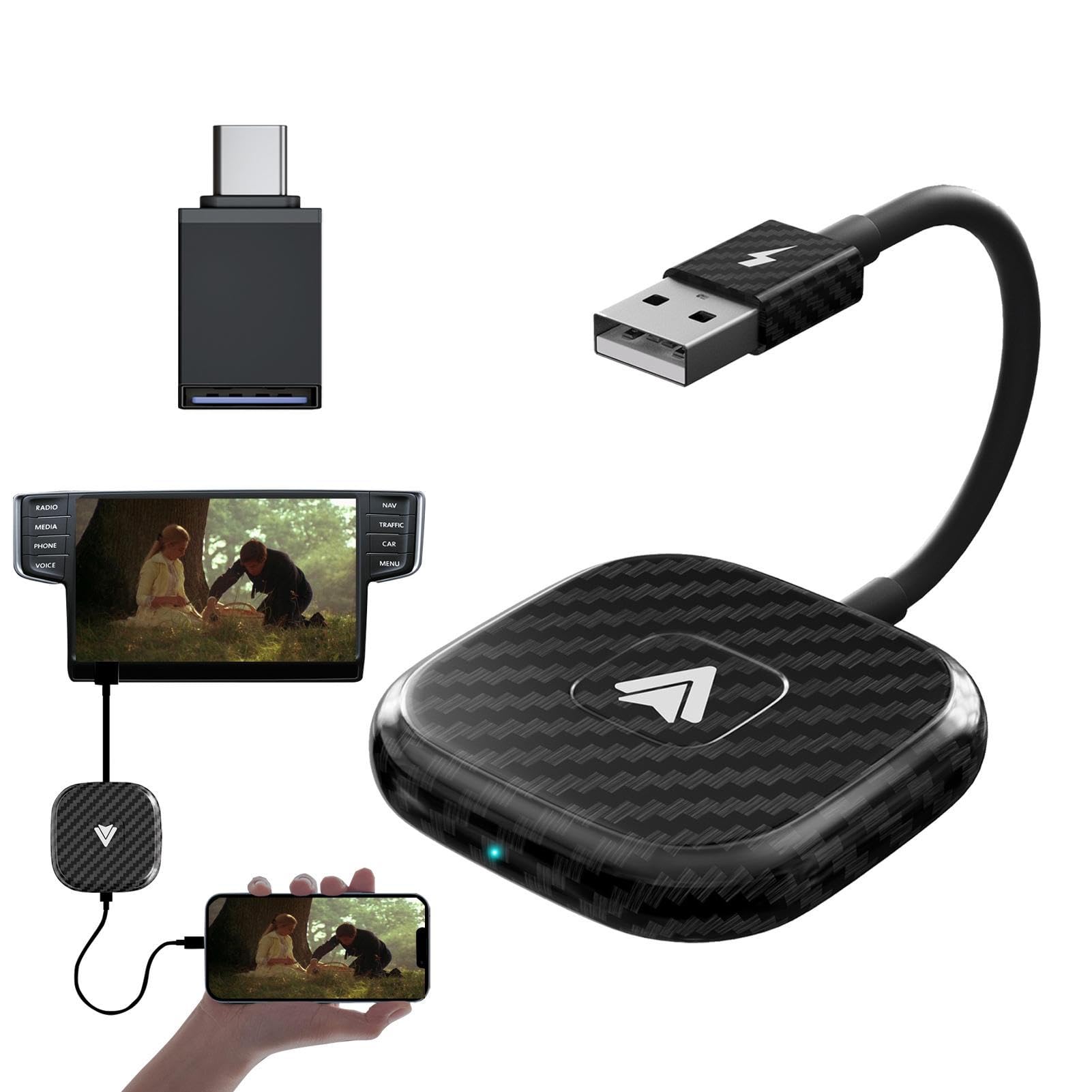 Facynde Wireless Auto Car Adapter - Bluetooth Multimedia Adapter for Wired to Wireless Conversion | Fast Transmission, Universal Phone Compatibility (Android 10.0+) | Perfect for Hands-Free Calling & Music Streaming in Your Vehicle
